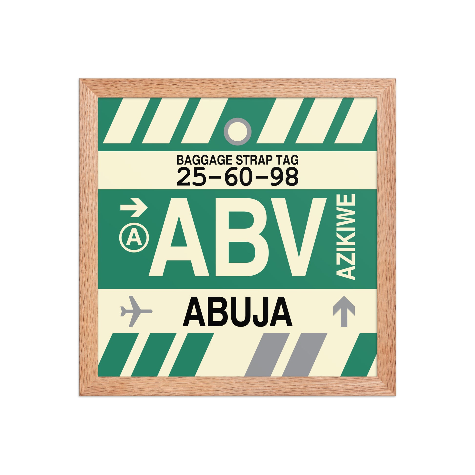 ABV Abuja Framed Print • Jet Age Baggage Tag Design • YHM Designs - Image 07