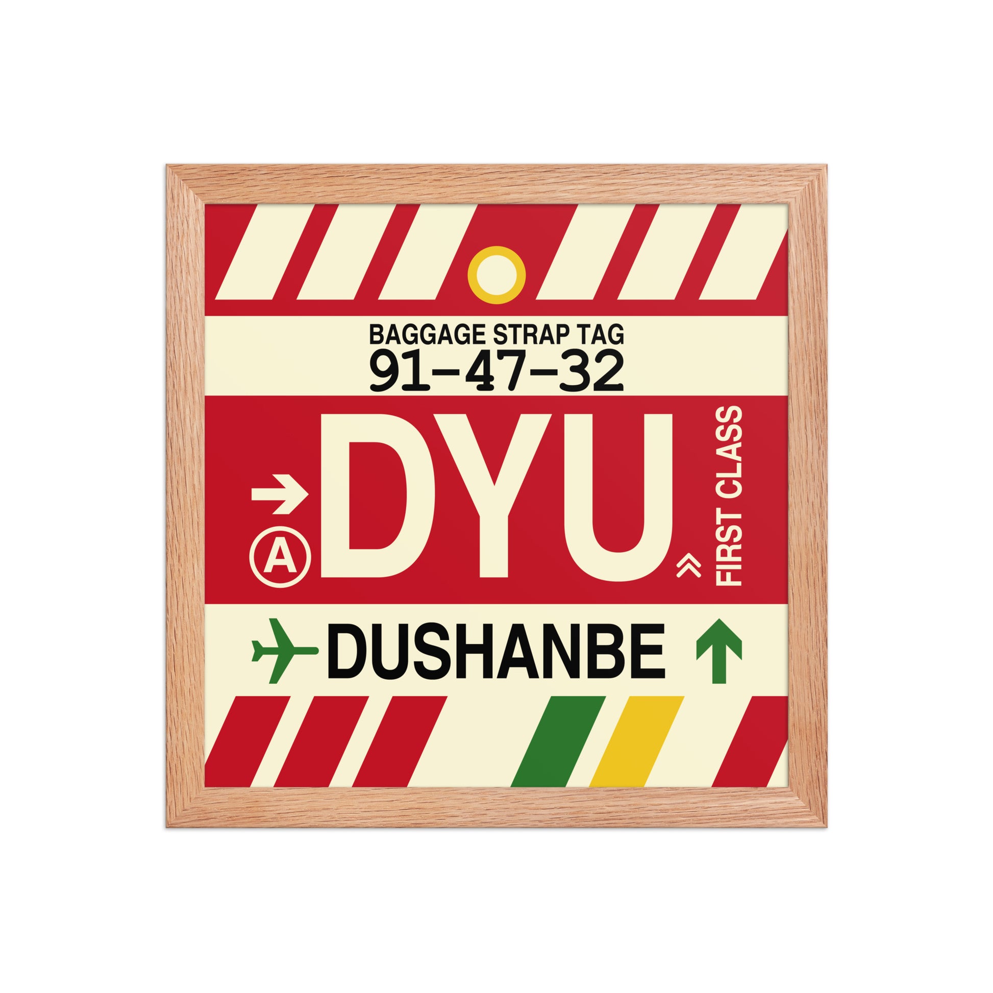 DYU Dushanbe Framed Print • Jet Age Baggage Tag Design • YHM Designs - Image 07
