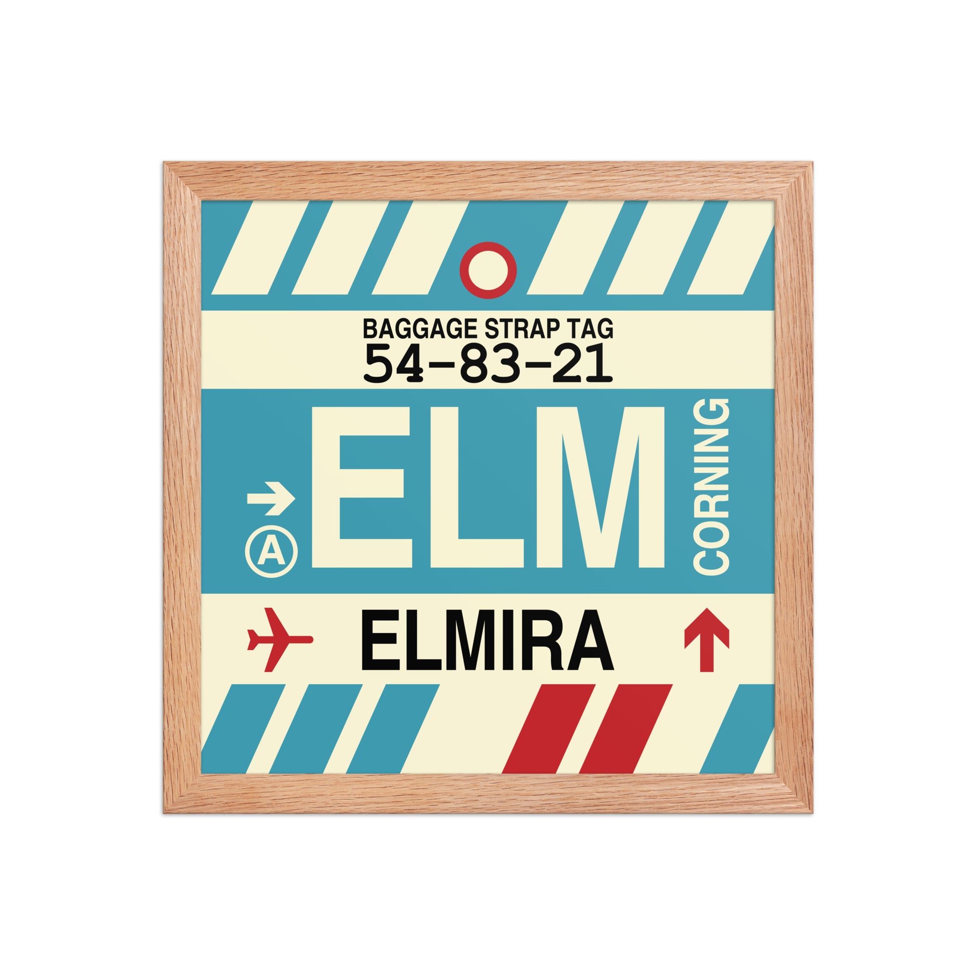 ELM Elmira-Corning Framed Print • Jet Age Baggage Tag Design • YHM Designs - Image 07