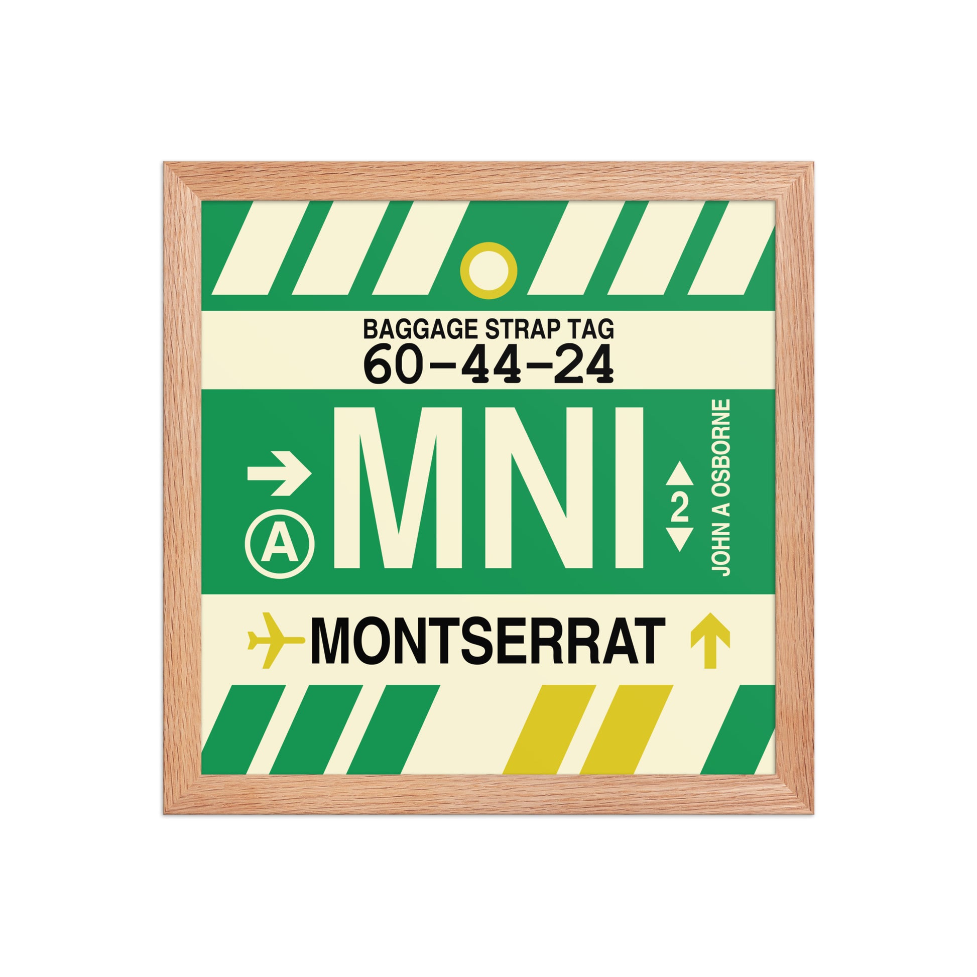 MNI Montserrat Framed Print • Jet Age Baggage Tag Design • YHM Designs - Image 07