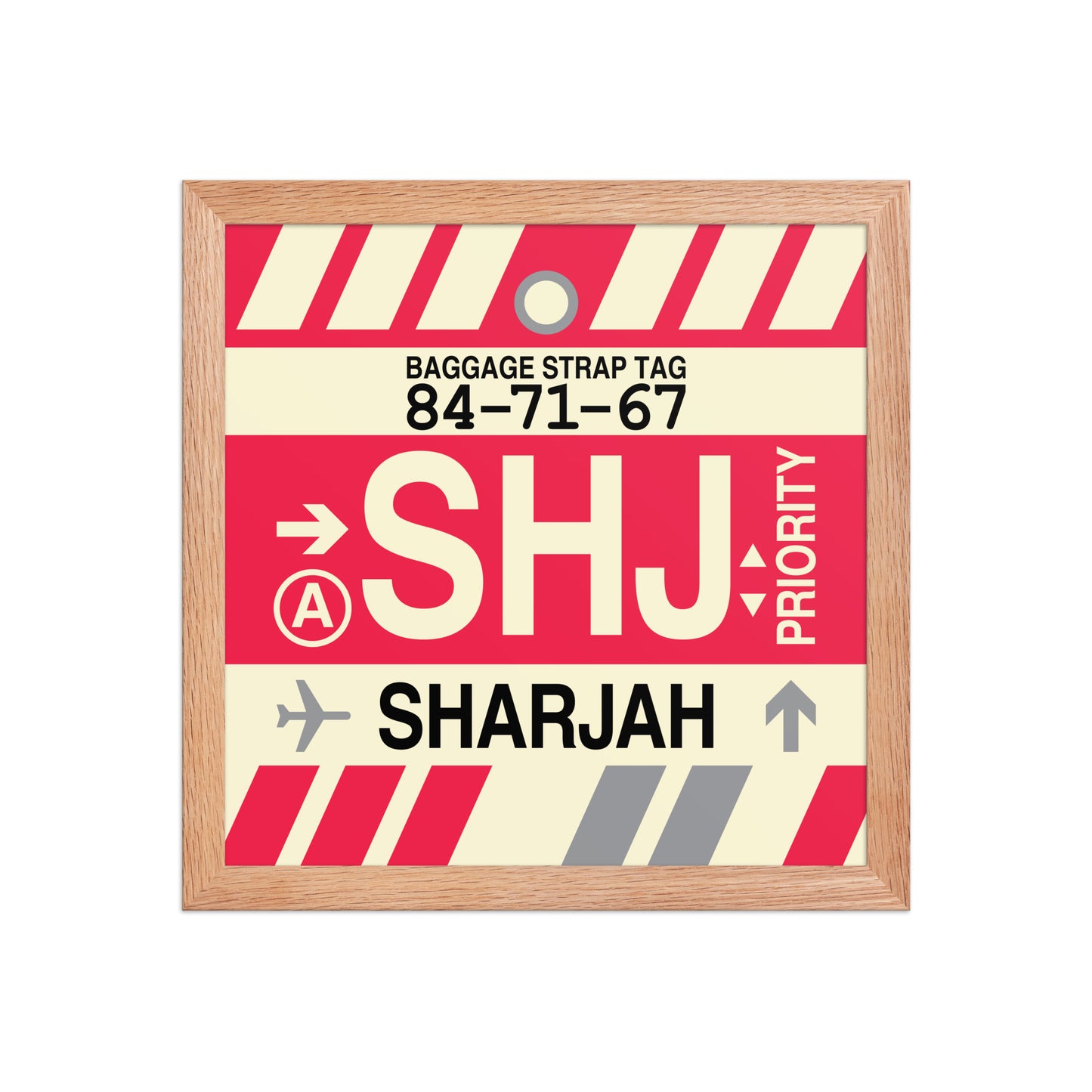 SHJ Sharjah Framed Print • Jet Age Baggage Tag Design • YHM Designs - Image 07