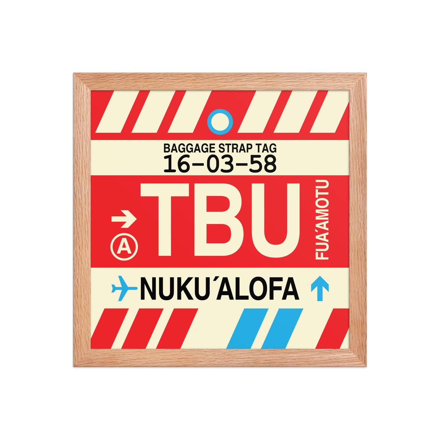 TBU Nuku'alofa Framed Print • Jet Age Baggage Tag Design • YHM Designs - Image 07
