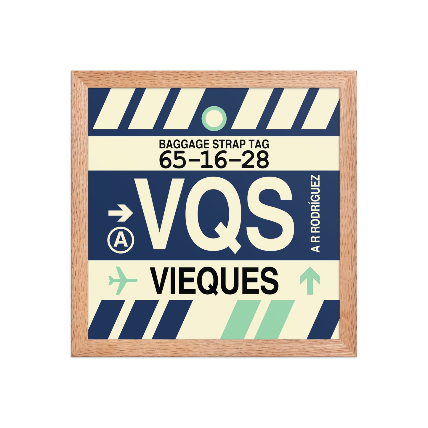 VQS Vieques Framed Print • Jet Age Baggage Tag Design • YHM Designs - Image 07