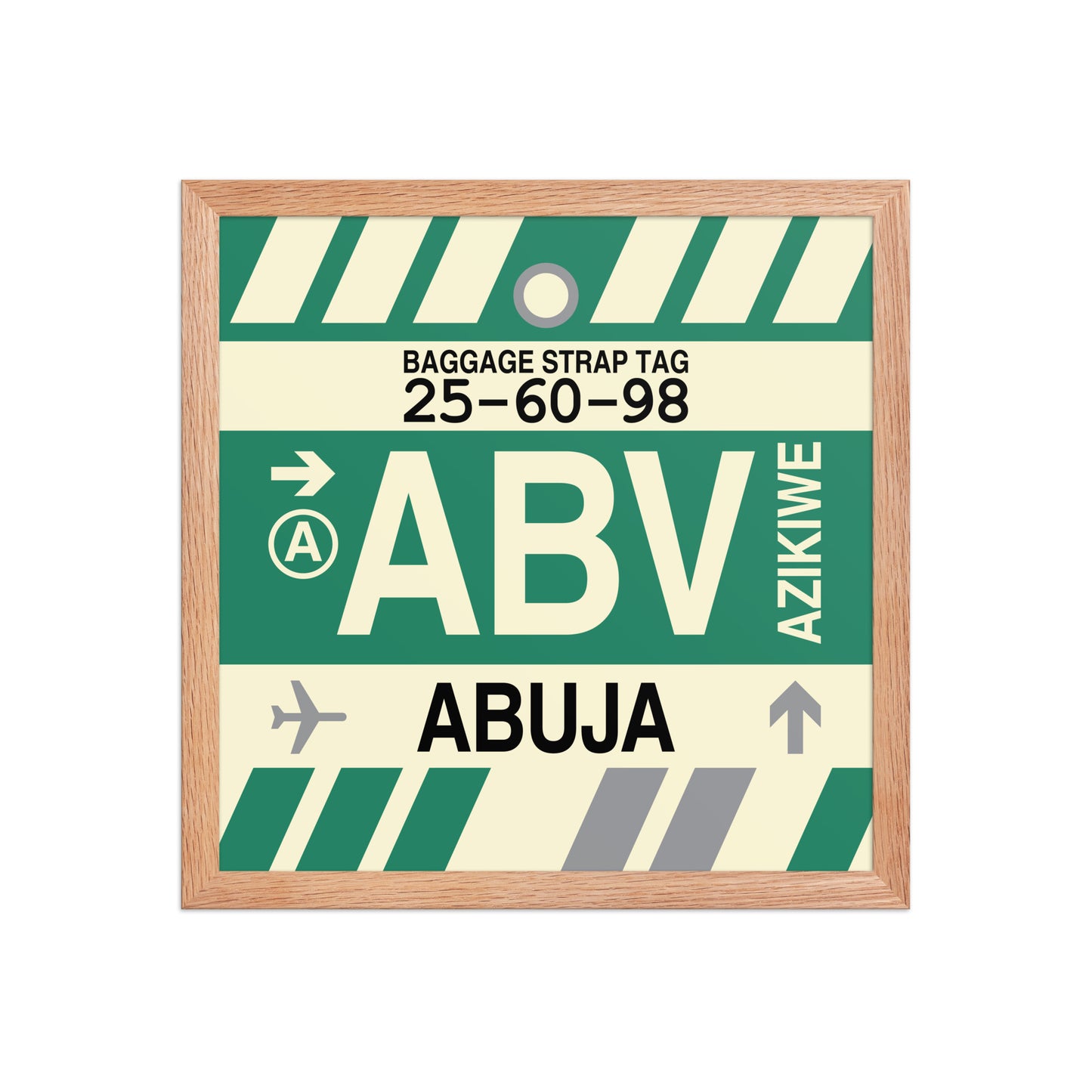 ABV Abuja Framed Print • Jet Age Baggage Tag Design • YHM Designs - Image 08