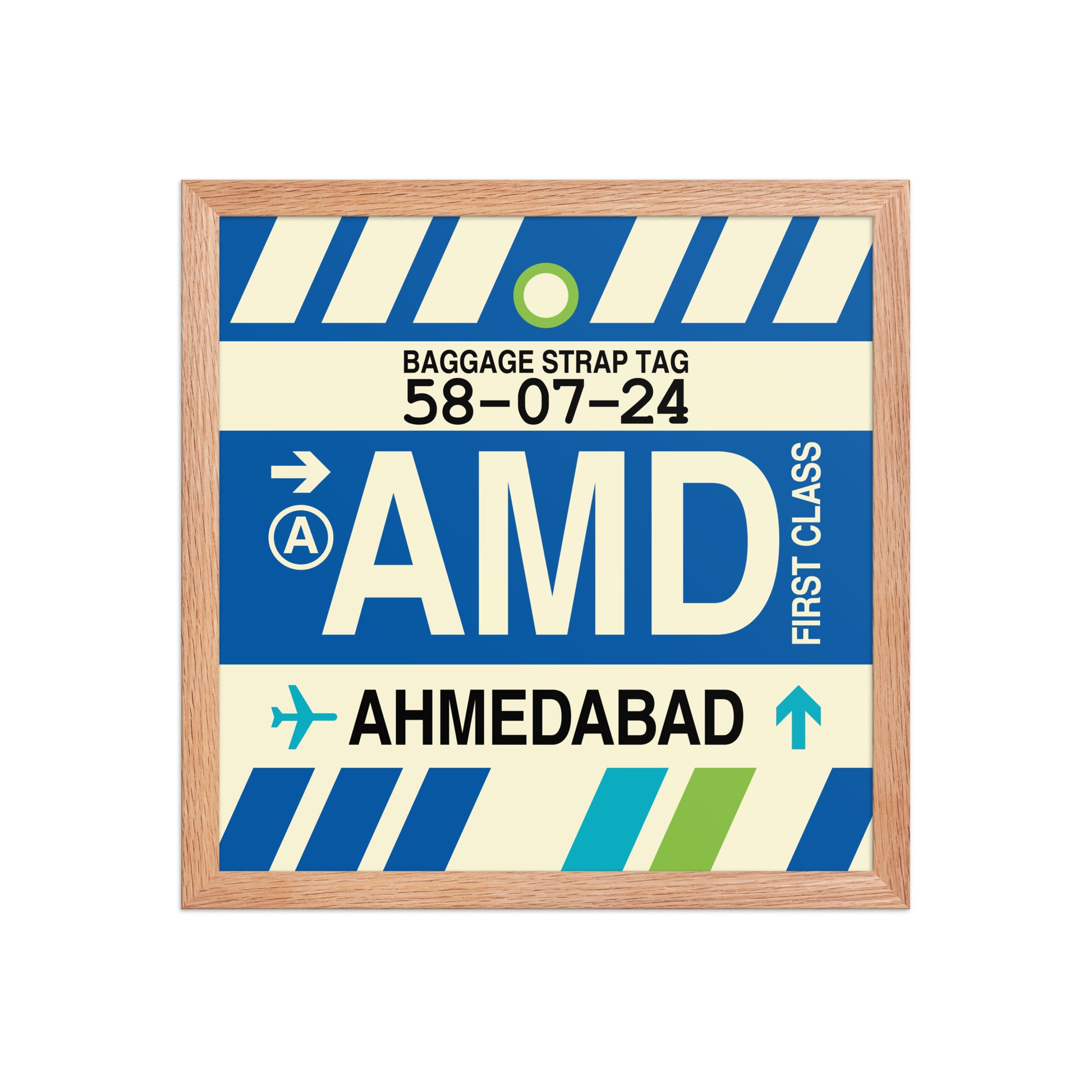 AMD Ahmedabad Framed Print • Jet Age Baggage Tag Design • YHM Designs - Image 08