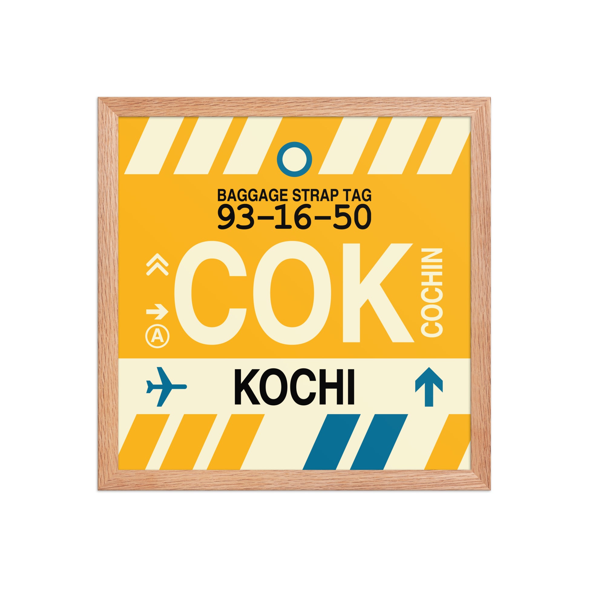 COK Kochi Framed Print • Jet Age Baggage Tag Design • YHM Designs - Image 08