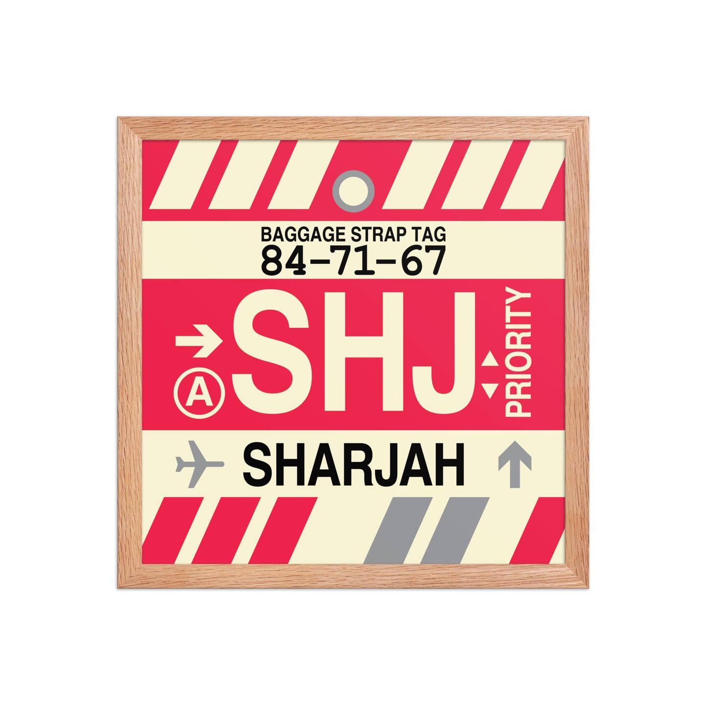 SHJ Sharjah Framed Print • Jet Age Baggage Tag Design • YHM Designs - Image 08