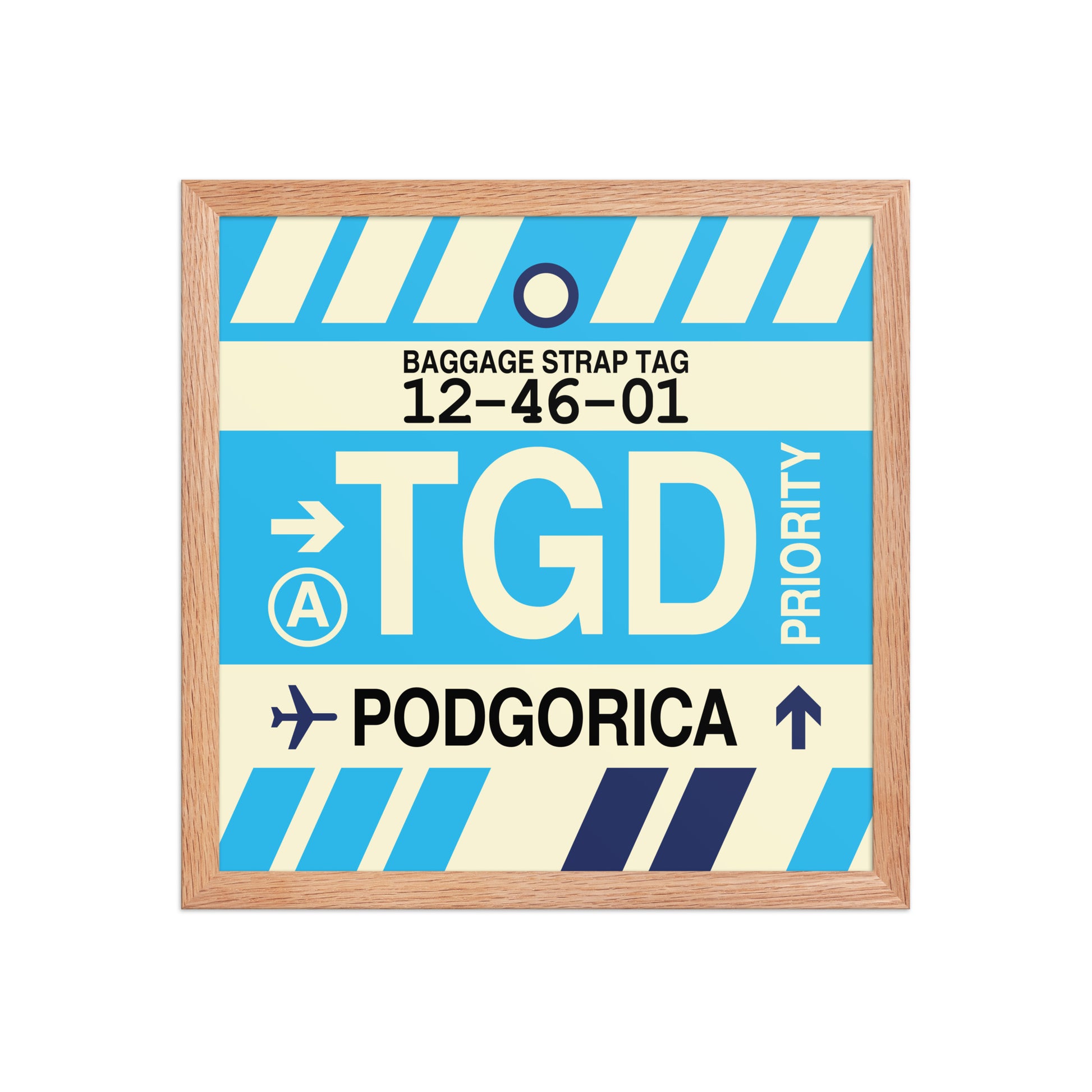 TGD Podgorica Framed Print • Jet Age Baggage Tag Design • YHM Designs - Image 08