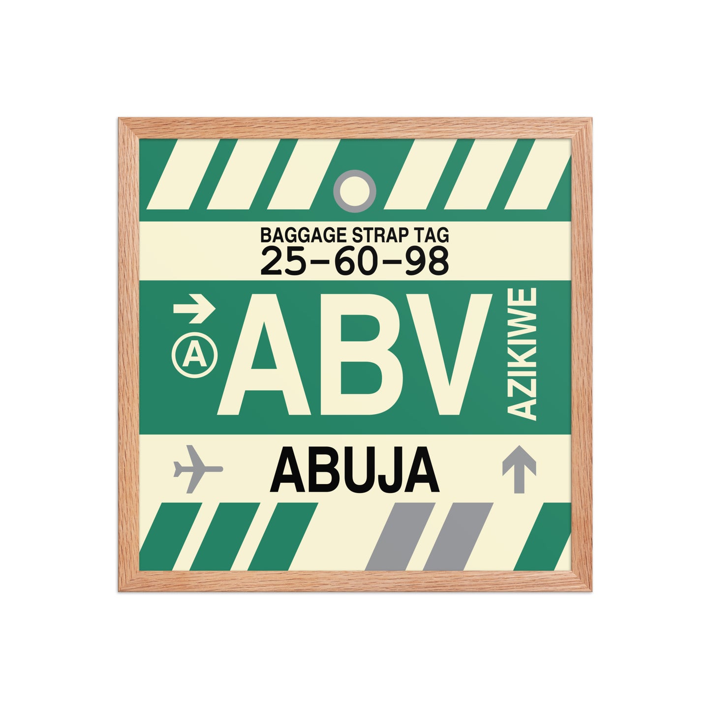 ABV Abuja Framed Print • Jet Age Baggage Tag Design • YHM Designs - Image 09