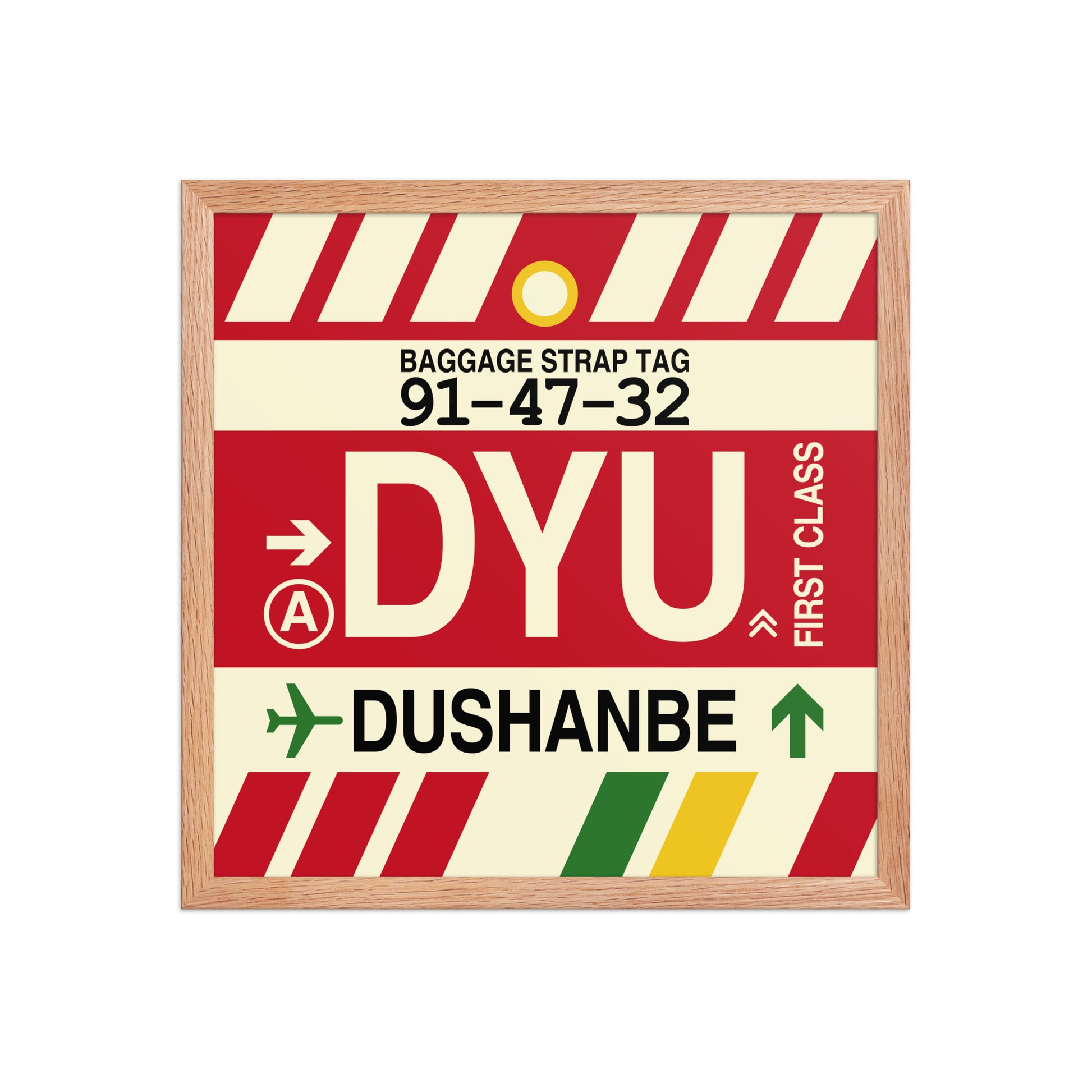 DYU Dushanbe Framed Print • Jet Age Baggage Tag Design • YHM Designs - Image 09