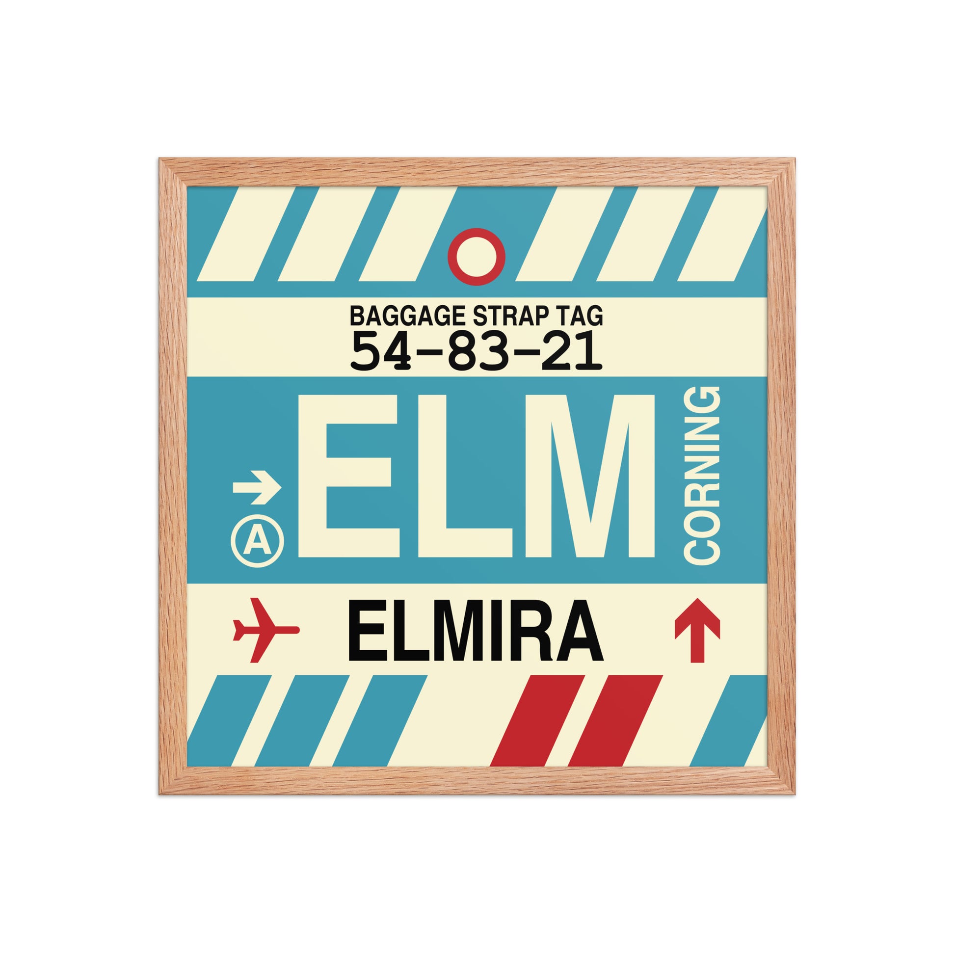 ELM Elmira-Corning Framed Print • Jet Age Baggage Tag Design • YHM Designs - Image 09