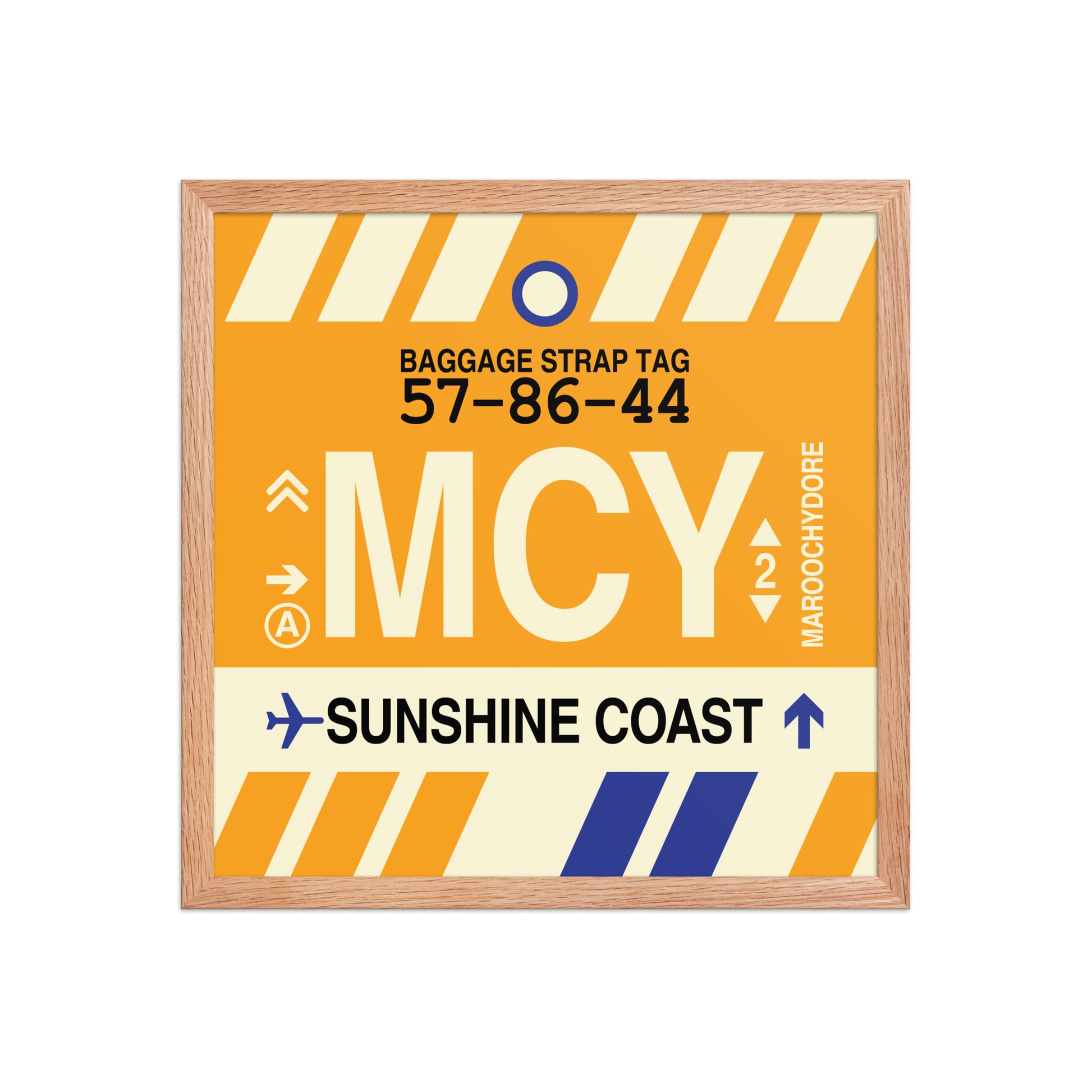MCY Sunshine Coast Framed Print • Jet Age Baggage Tag Design • YHM Designs - Image 09