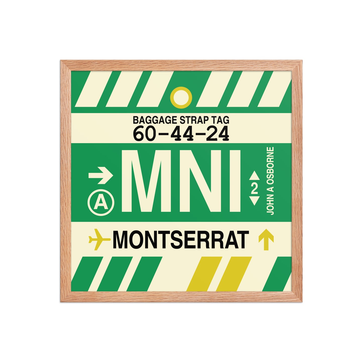MNI Montserrat Framed Print • Jet Age Baggage Tag Design • YHM Designs - Image 09