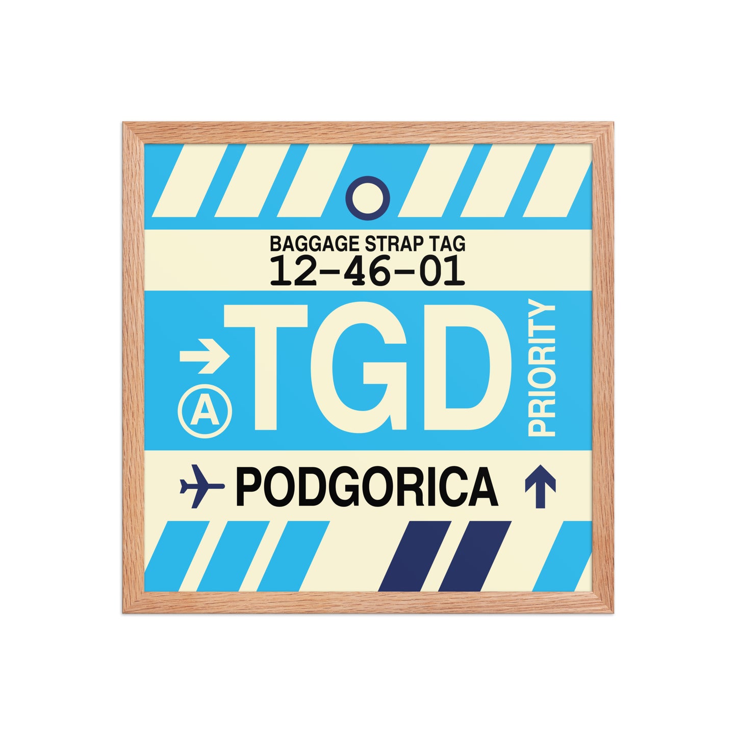 TGD Podgorica Framed Print • Jet Age Baggage Tag Design • YHM Designs - Image 09
