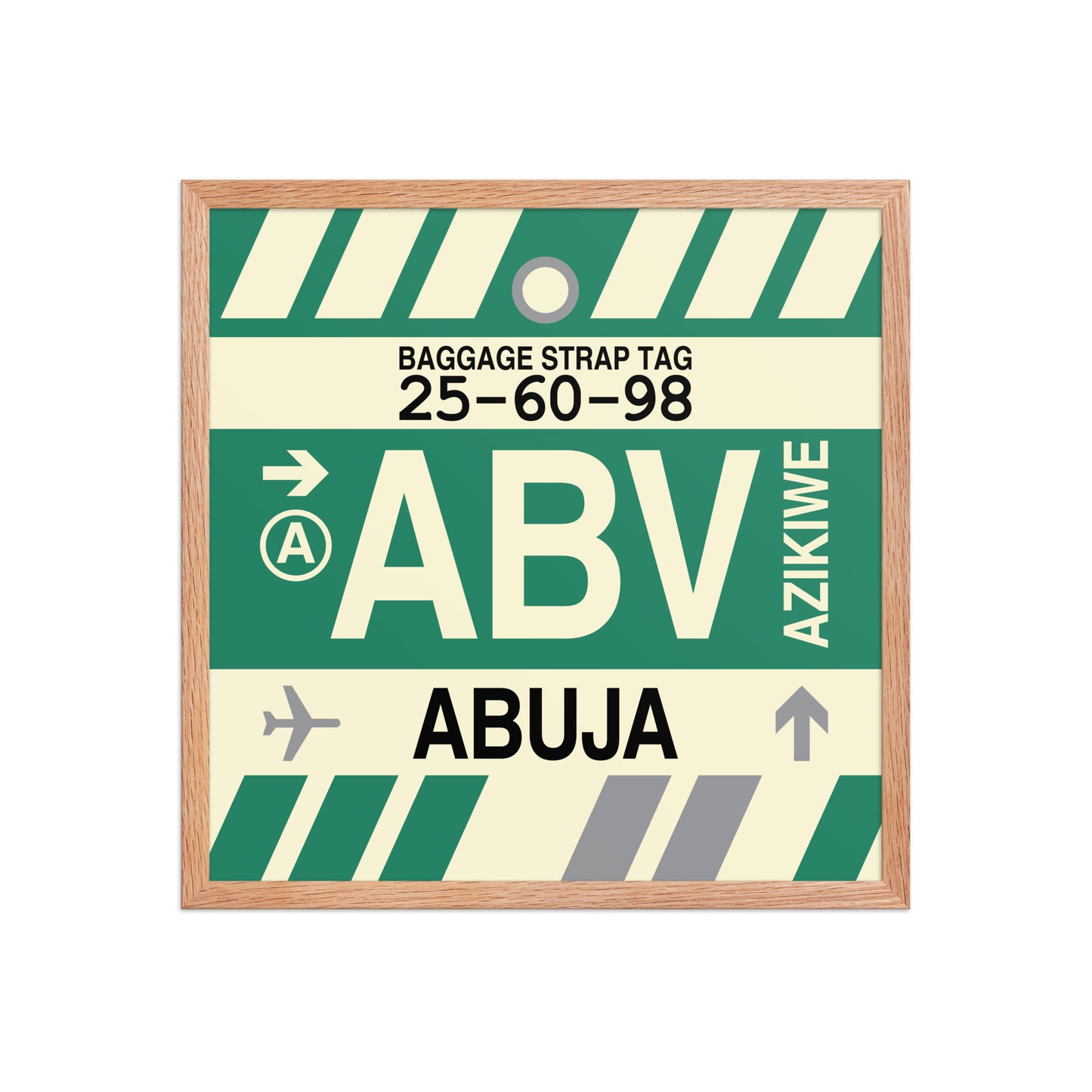 ABV Abuja Framed Print • Jet Age Baggage Tag Design • YHM Designs - Image 10