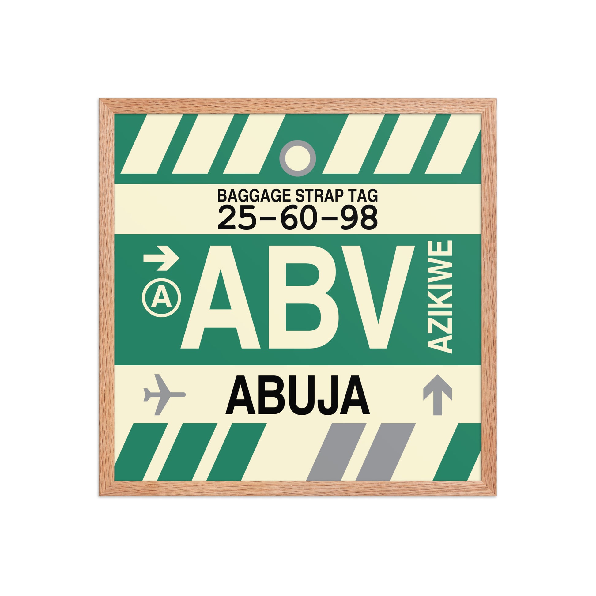 ABV Abuja Framed Print • Jet Age Baggage Tag Design • YHM Designs - Image 10
