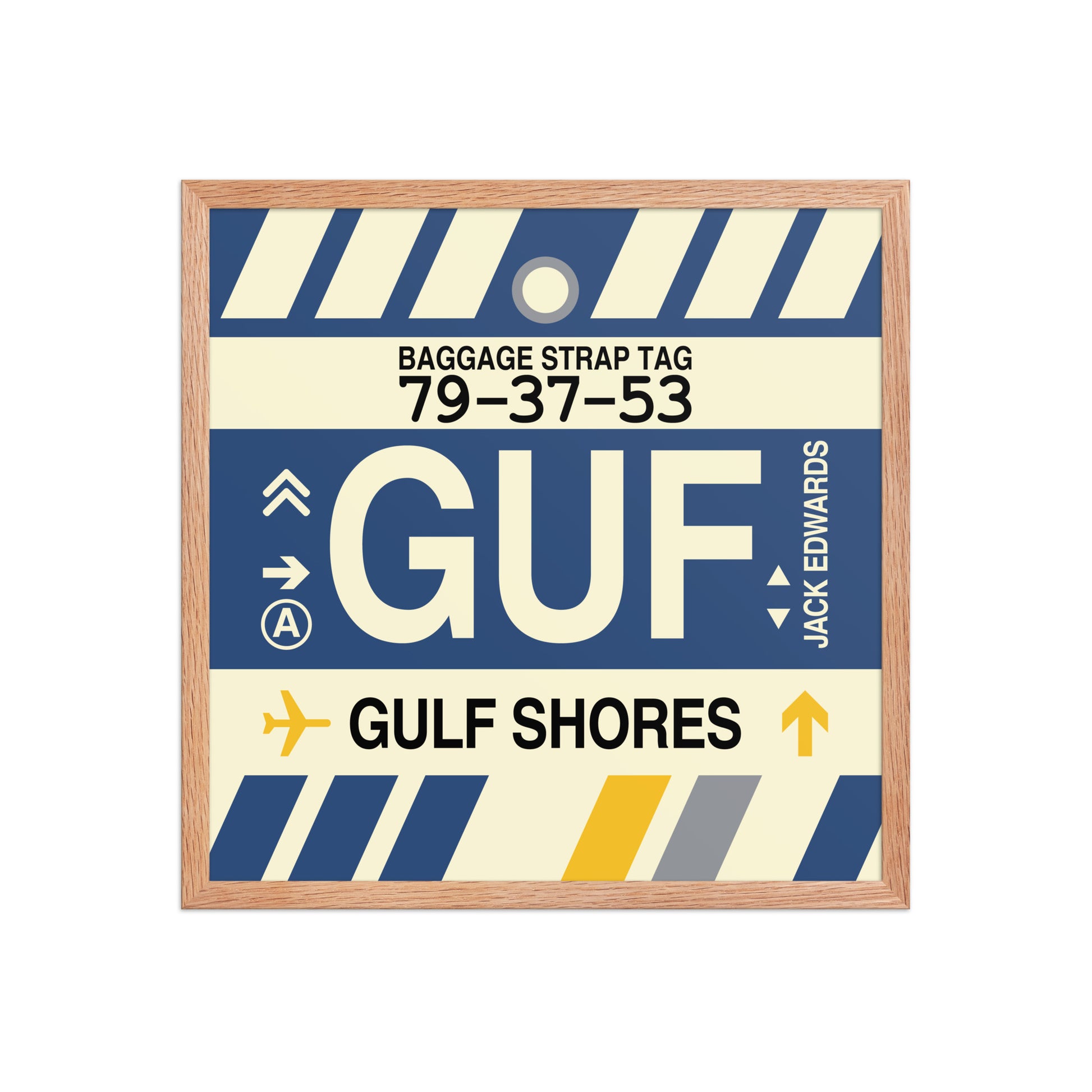 GUF Gulf Shores Framed Print • Jet Age Baggage Tag Design • YHM Designs - Image 10