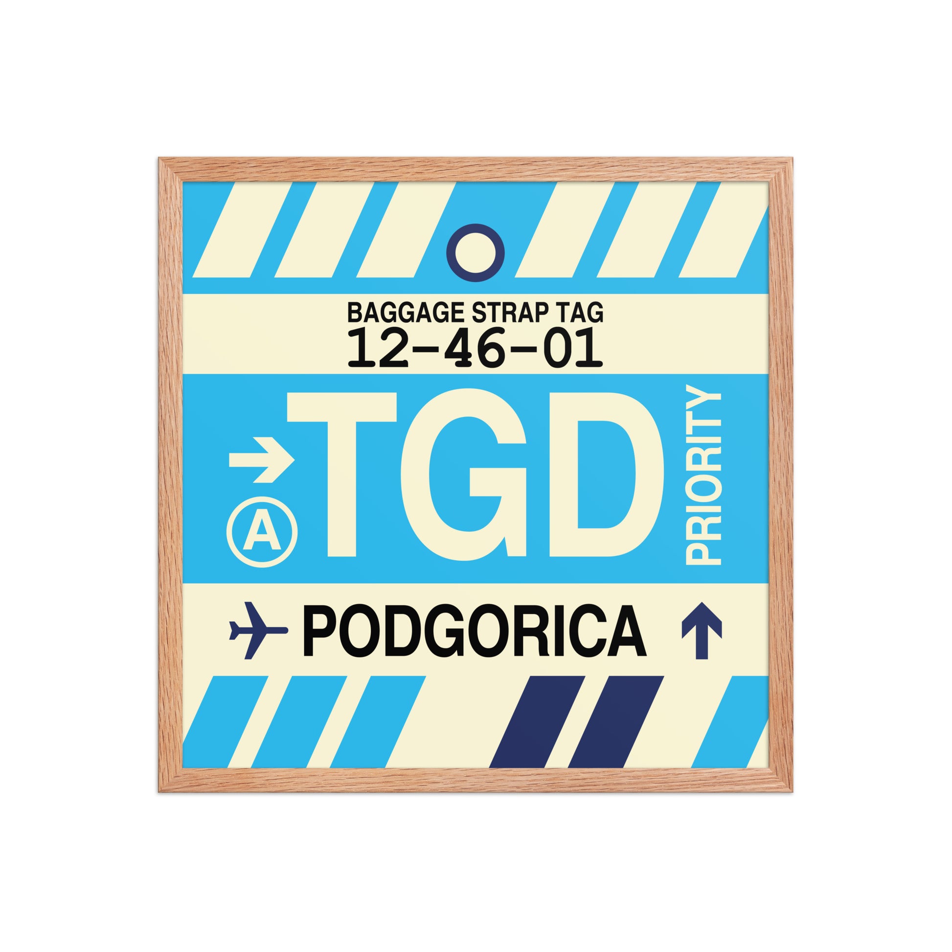 TGD Podgorica Framed Print • Jet Age Baggage Tag Design • YHM Designs - Image 10