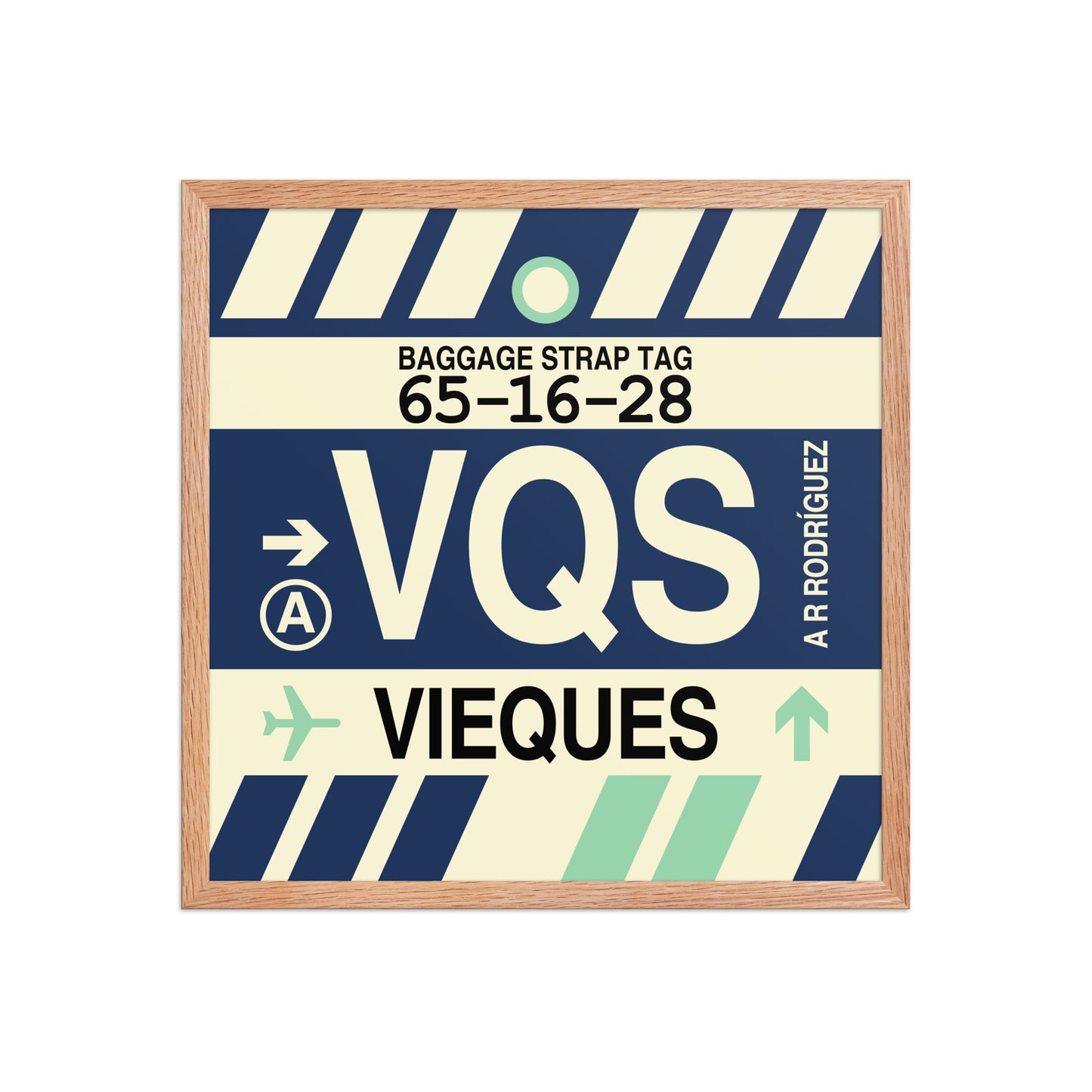 VQS Vieques Framed Print • Jet Age Baggage Tag Design • YHM Designs - Image 10