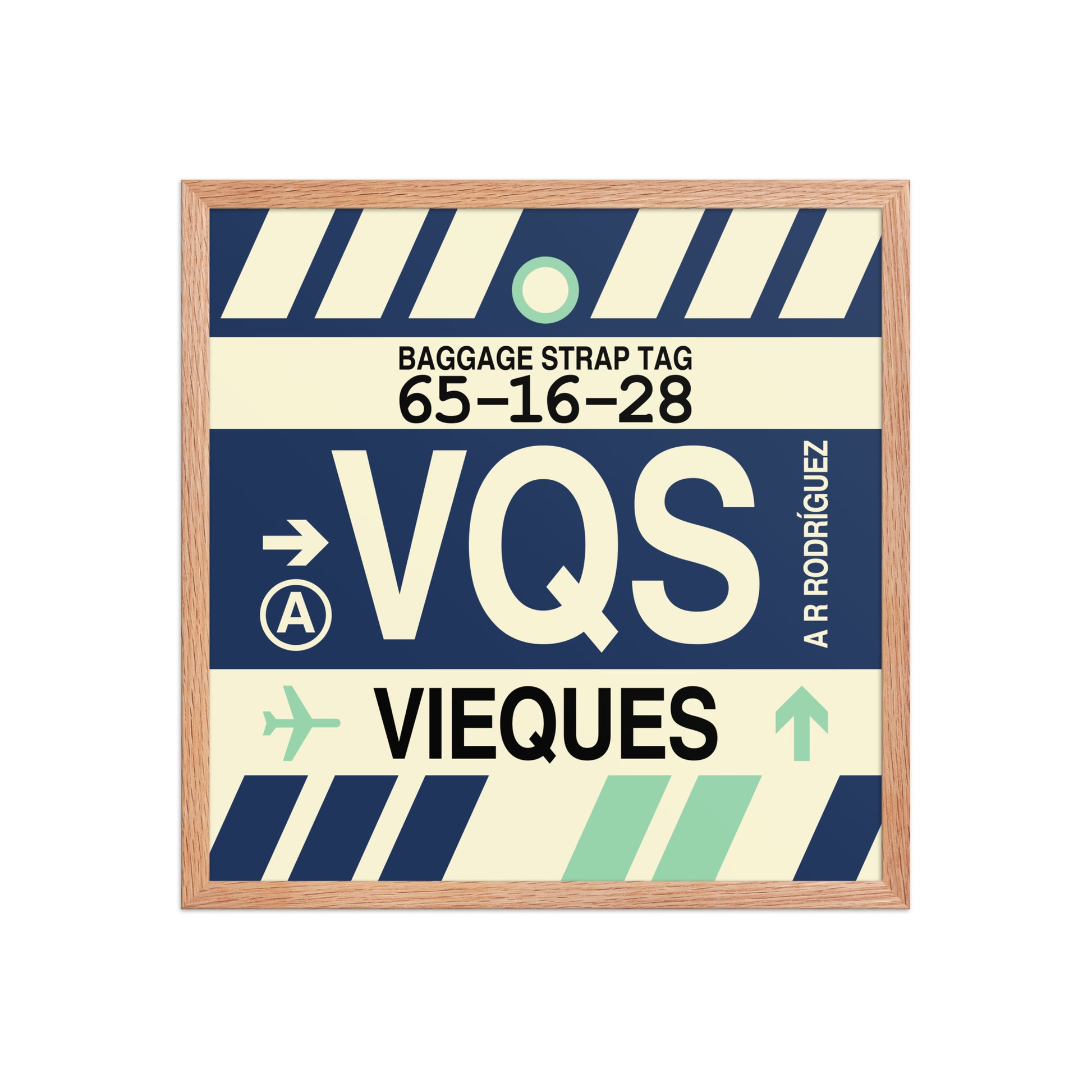 VQS Vieques Framed Print • Jet Age Baggage Tag Design • YHM Designs - Image 10