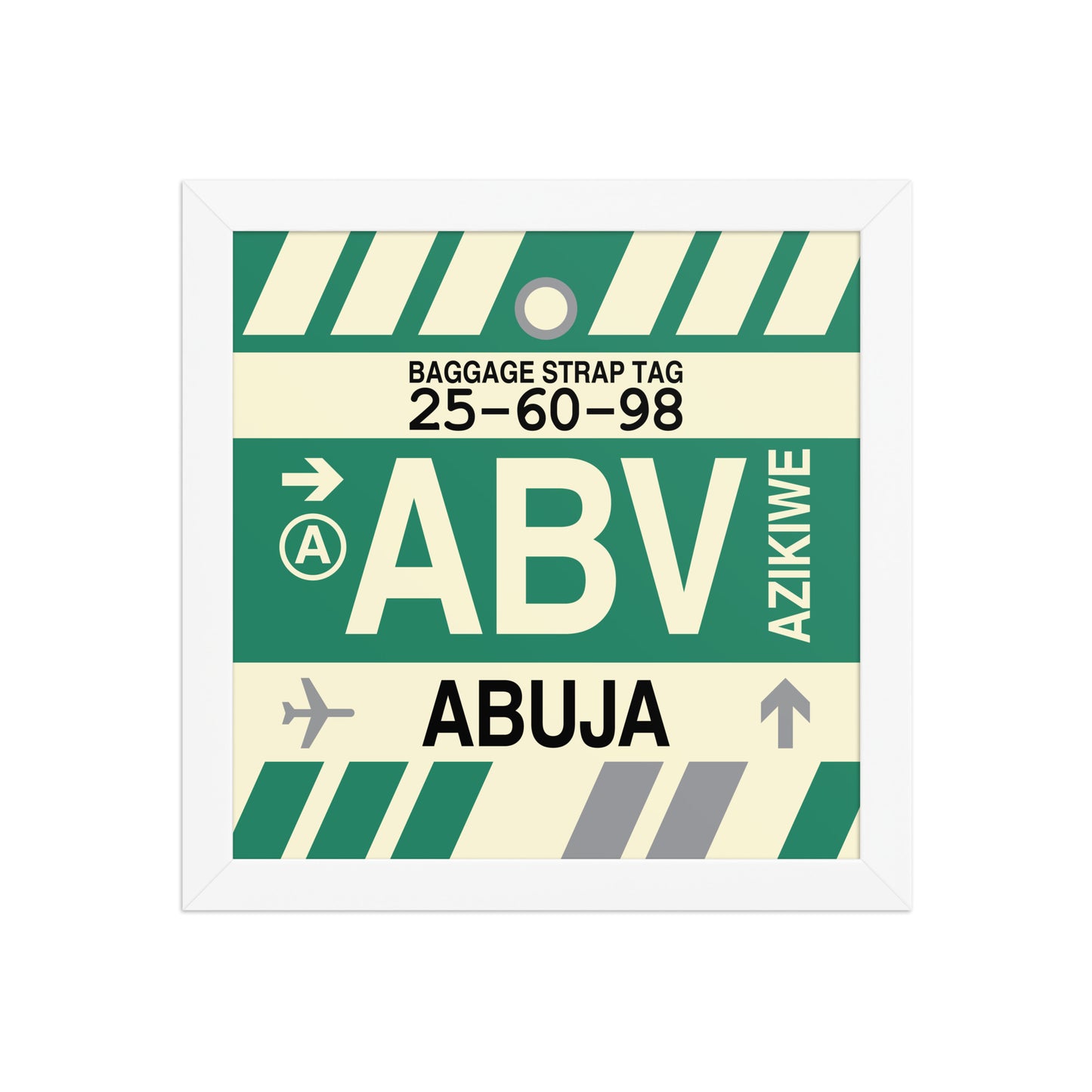 ABV Abuja Framed Print • Jet Age Baggage Tag Design • YHM Designs - Image 11