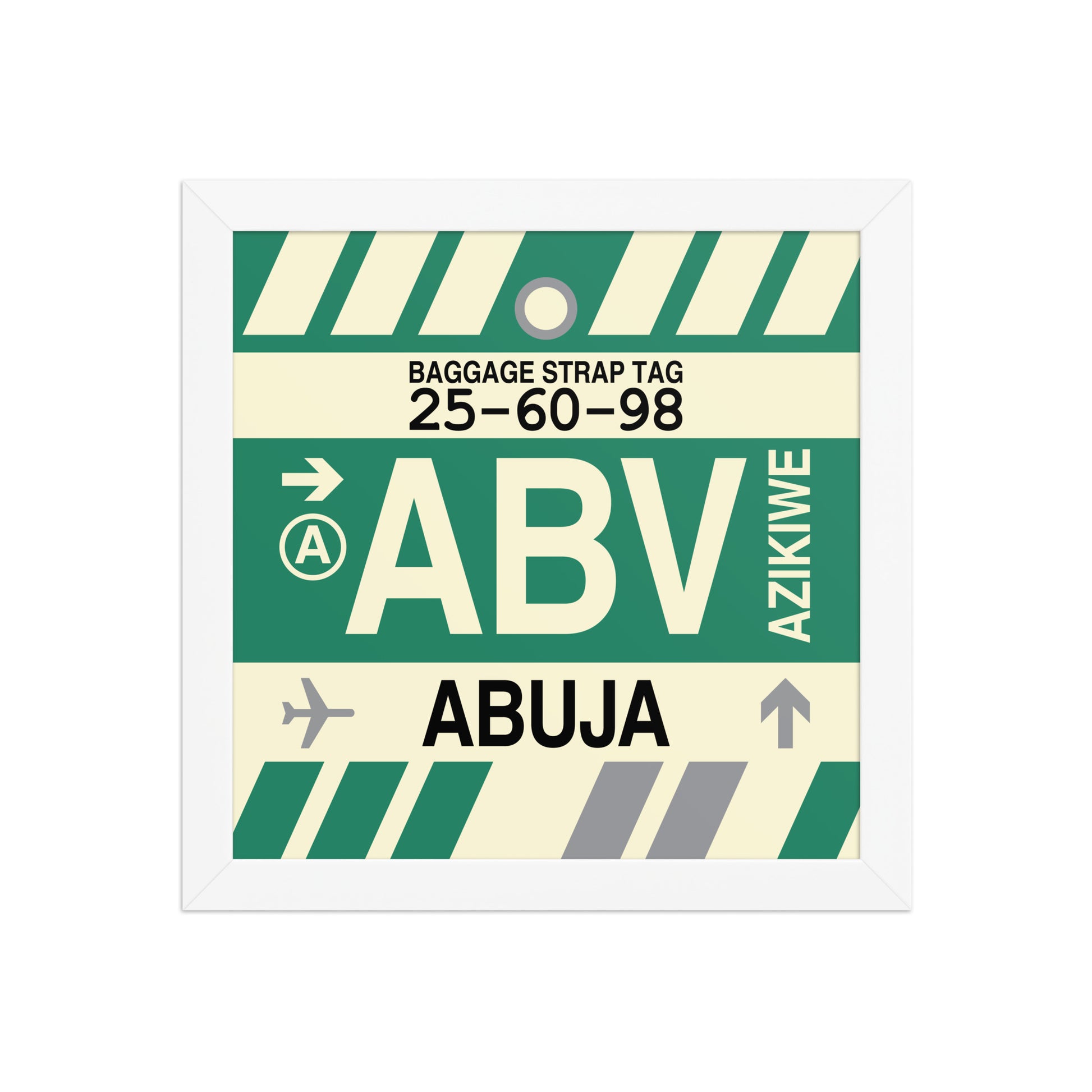 ABV Abuja Framed Print • Jet Age Baggage Tag Design • YHM Designs - Image 11