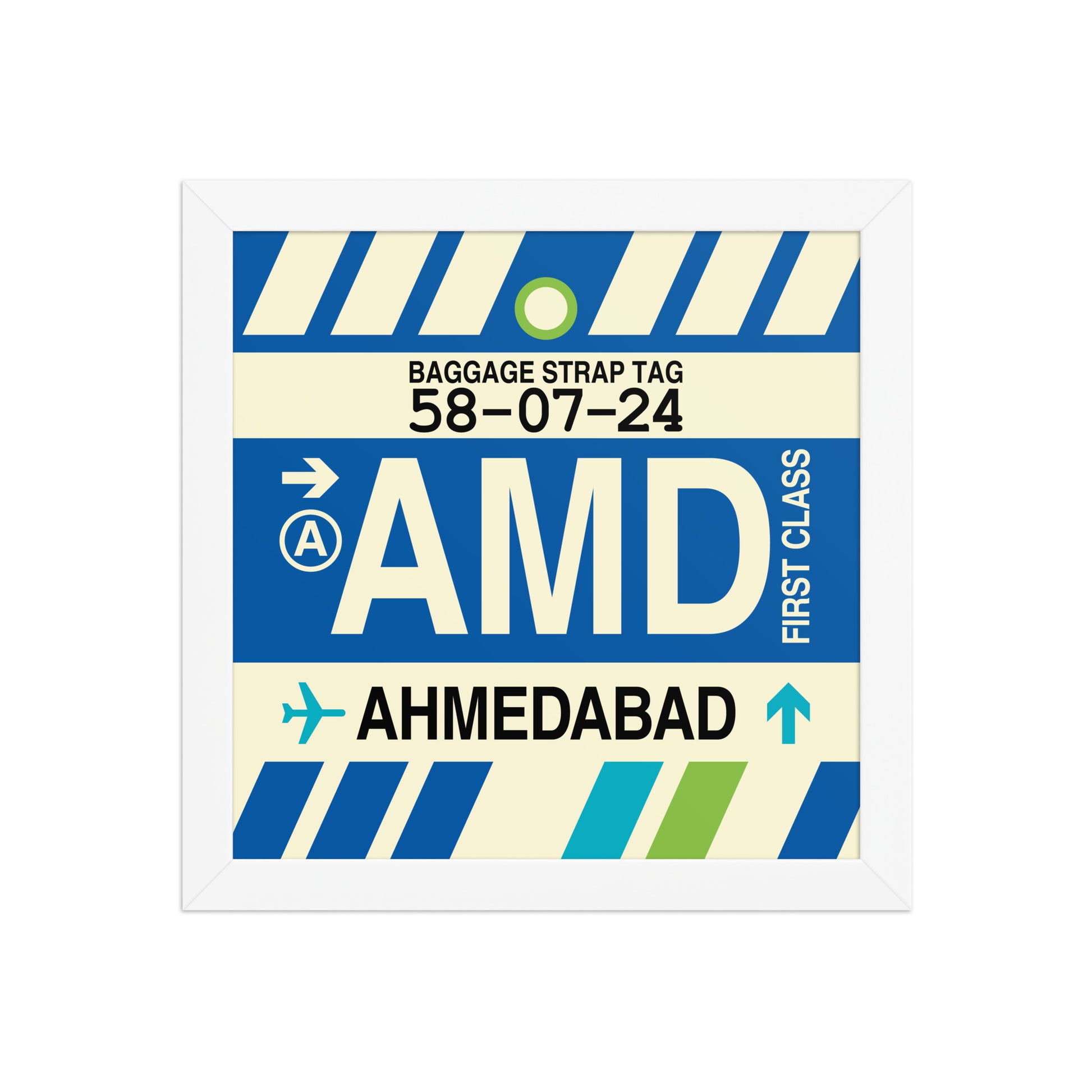 AMD Ahmedabad Framed Print • Jet Age Baggage Tag Design • YHM Designs - Image 11