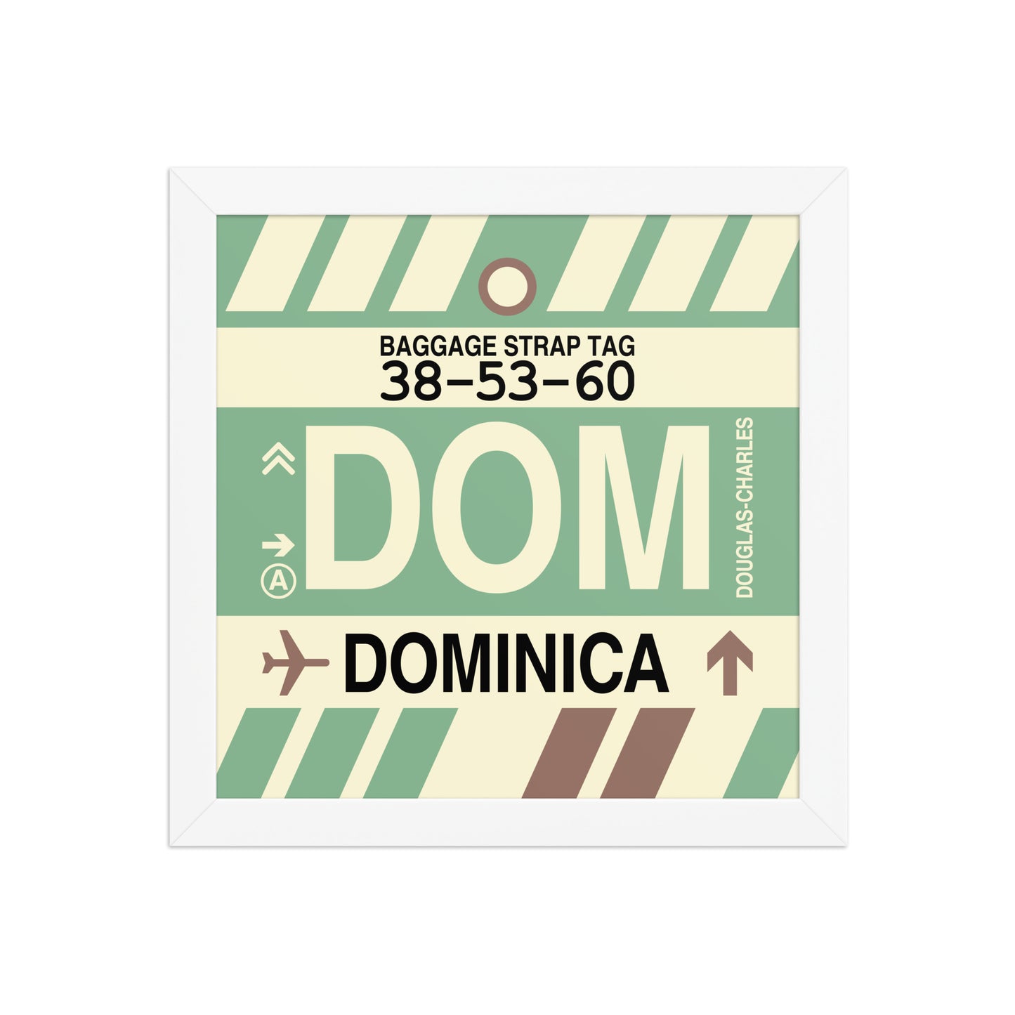 DOM Dominica Framed Print • Jet Age Baggage Tag Design • YHM Designs - Image 11