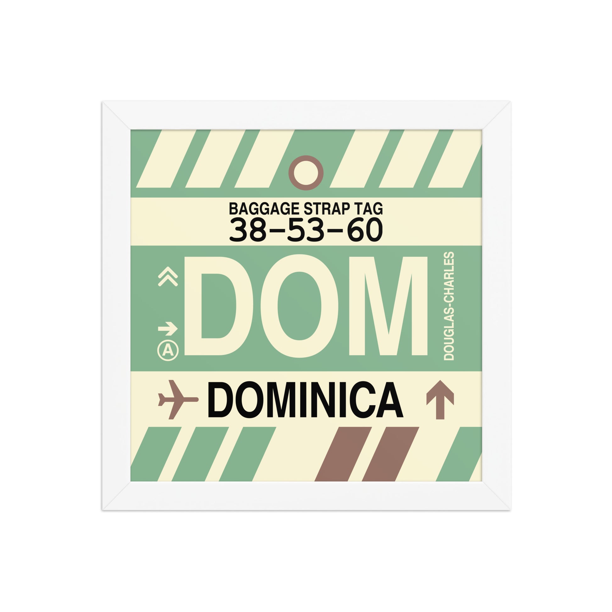 DOM Dominica Framed Print • Jet Age Baggage Tag Design • YHM Designs - Image 11