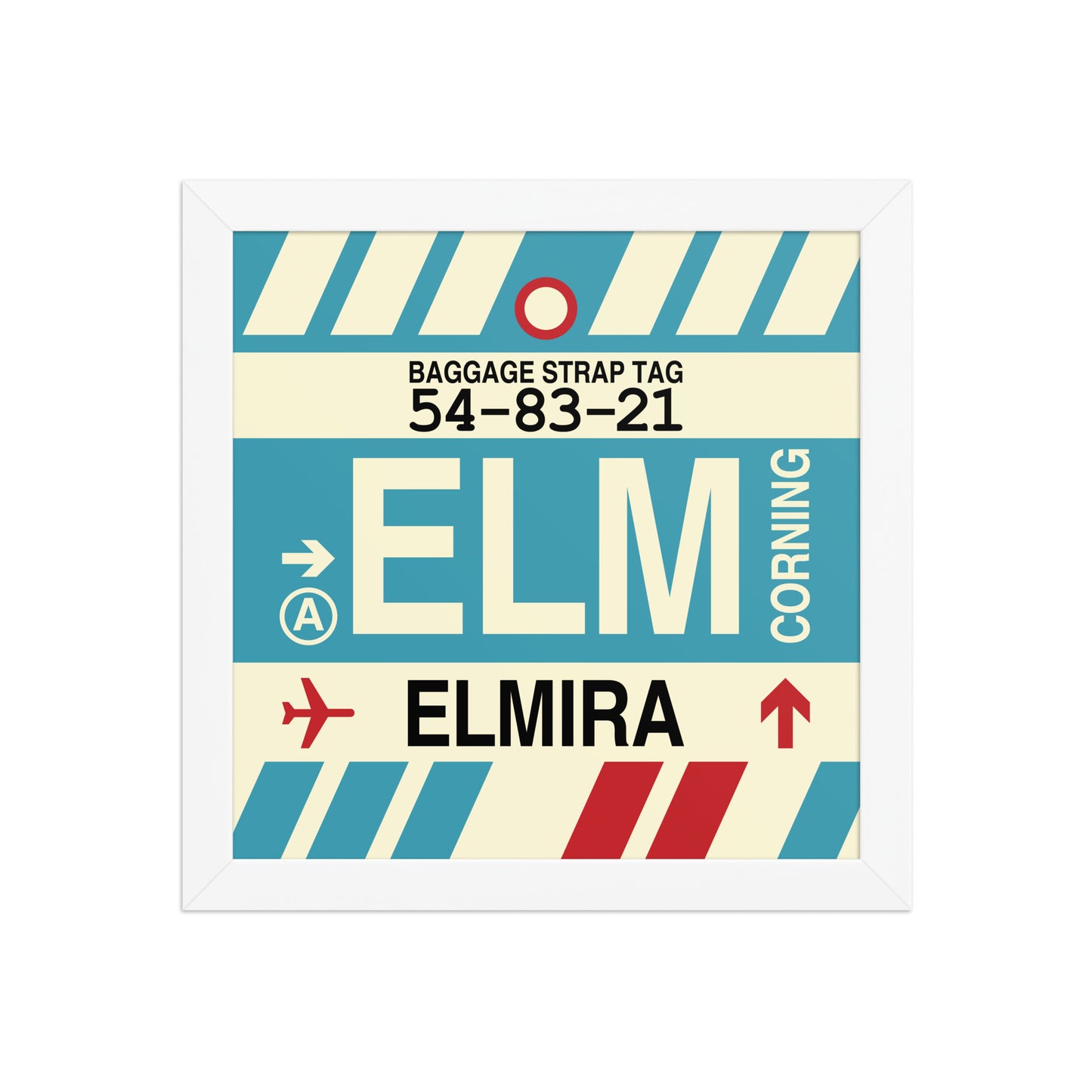 ELM Elmira-Corning Framed Print • Jet Age Baggage Tag Design • YHM Designs - Image 11