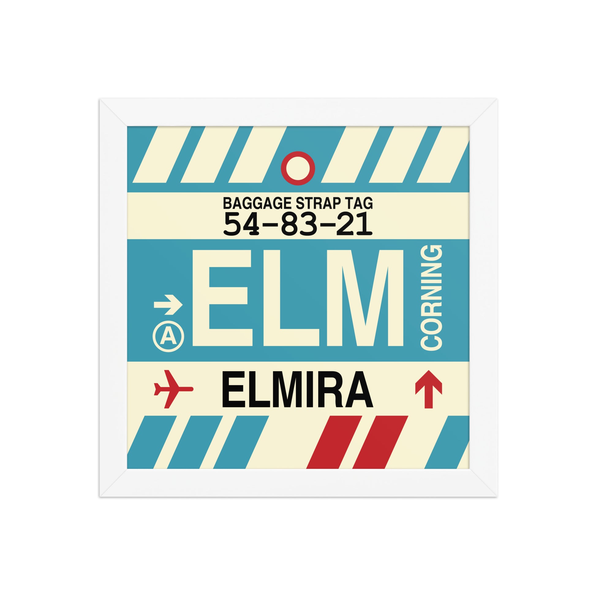 ELM Elmira-Corning Framed Print • Jet Age Baggage Tag Design • YHM Designs - Image 11