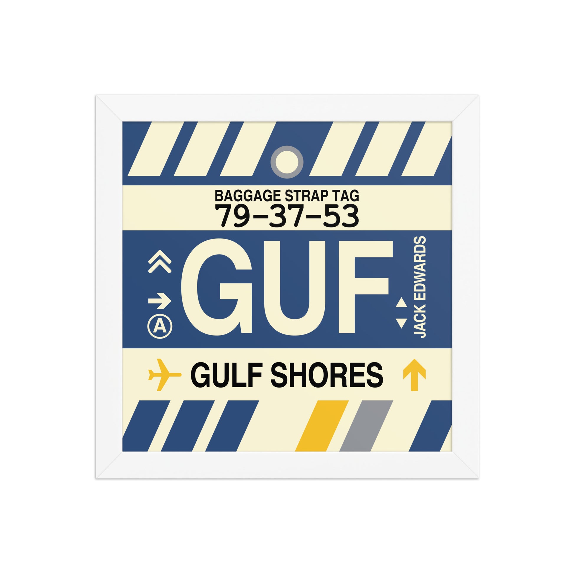 GUF Gulf Shores Framed Print • Jet Age Baggage Tag Design • YHM Designs - Image 11