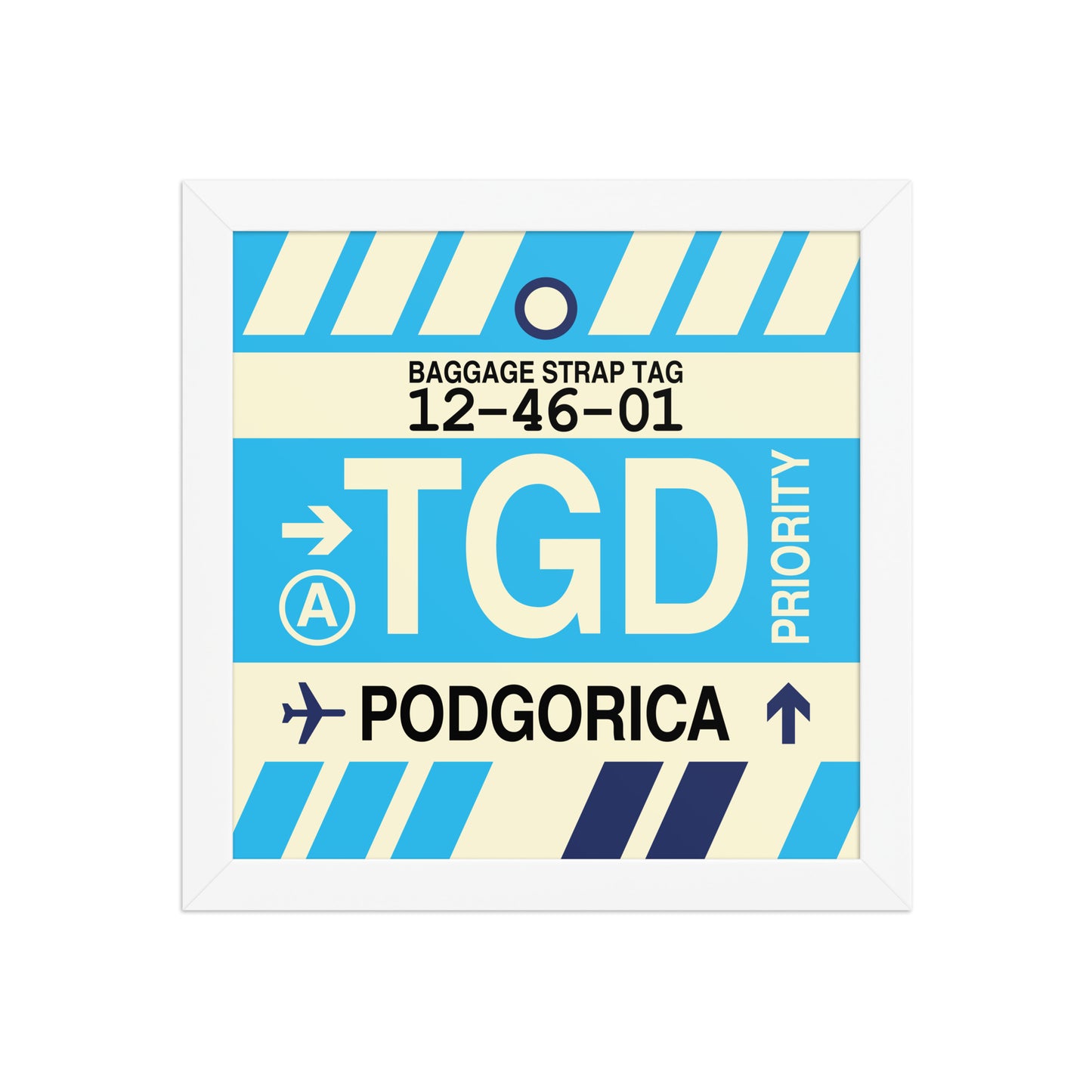 TGD Podgorica Framed Print • Jet Age Baggage Tag Design • YHM Designs - Image 11