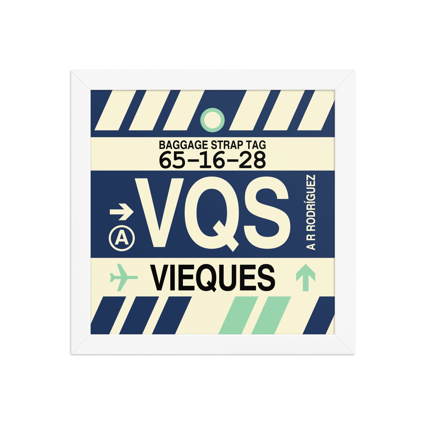 VQS Vieques Framed Print • Jet Age Baggage Tag Design • YHM Designs - Image 11