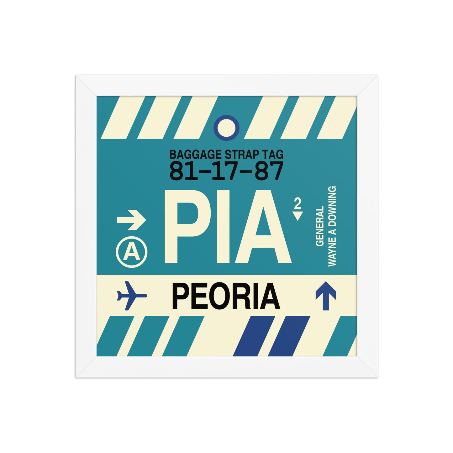 PIA Peoria Framed Print • Jet Age Baggage Tag Design • YHM Designs - Image 02