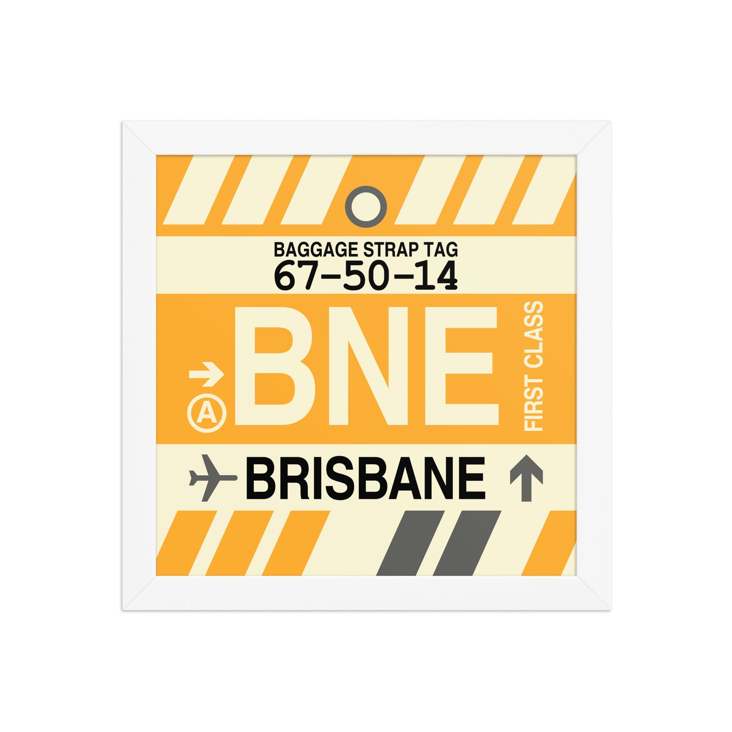 BNE Brisbane Framed Print • Jet Age Baggage Tag Design • YHM Designs - Image 02
