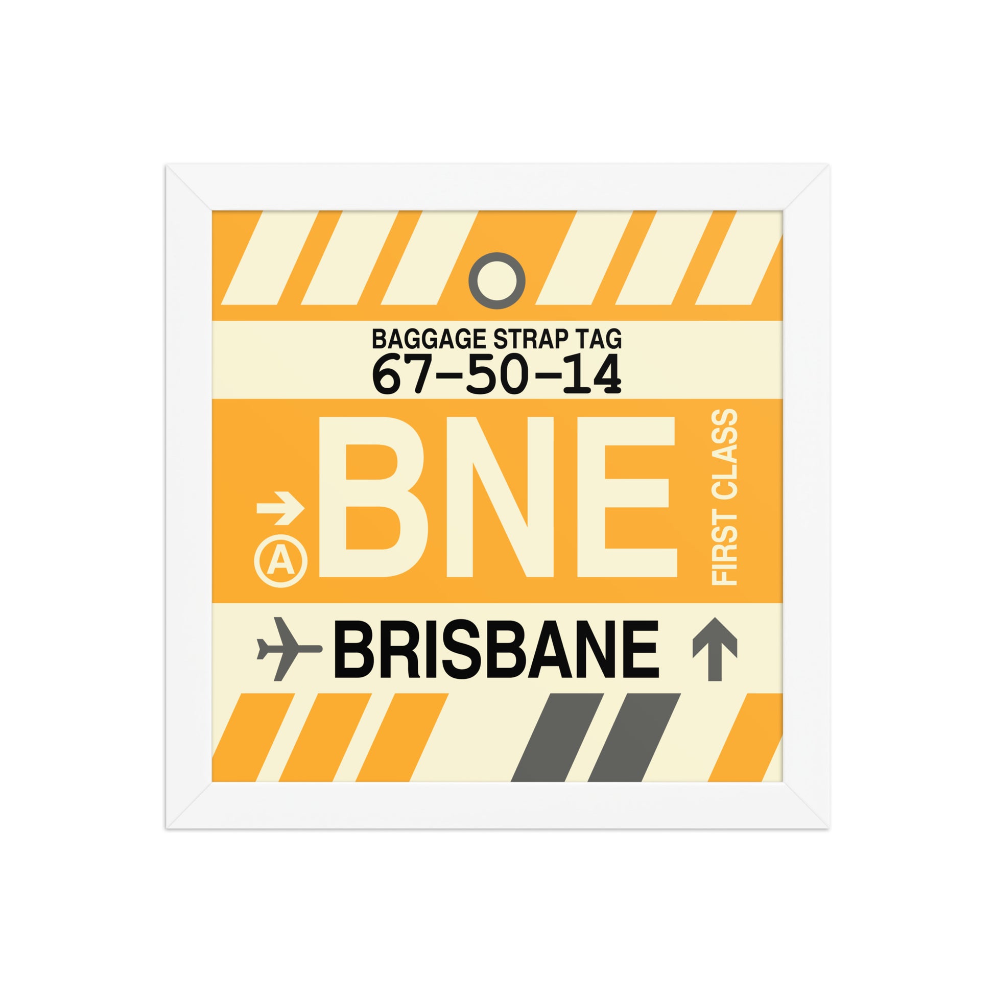 BNE Brisbane Framed Print • Jet Age Baggage Tag Design • YHM Designs - Image 02