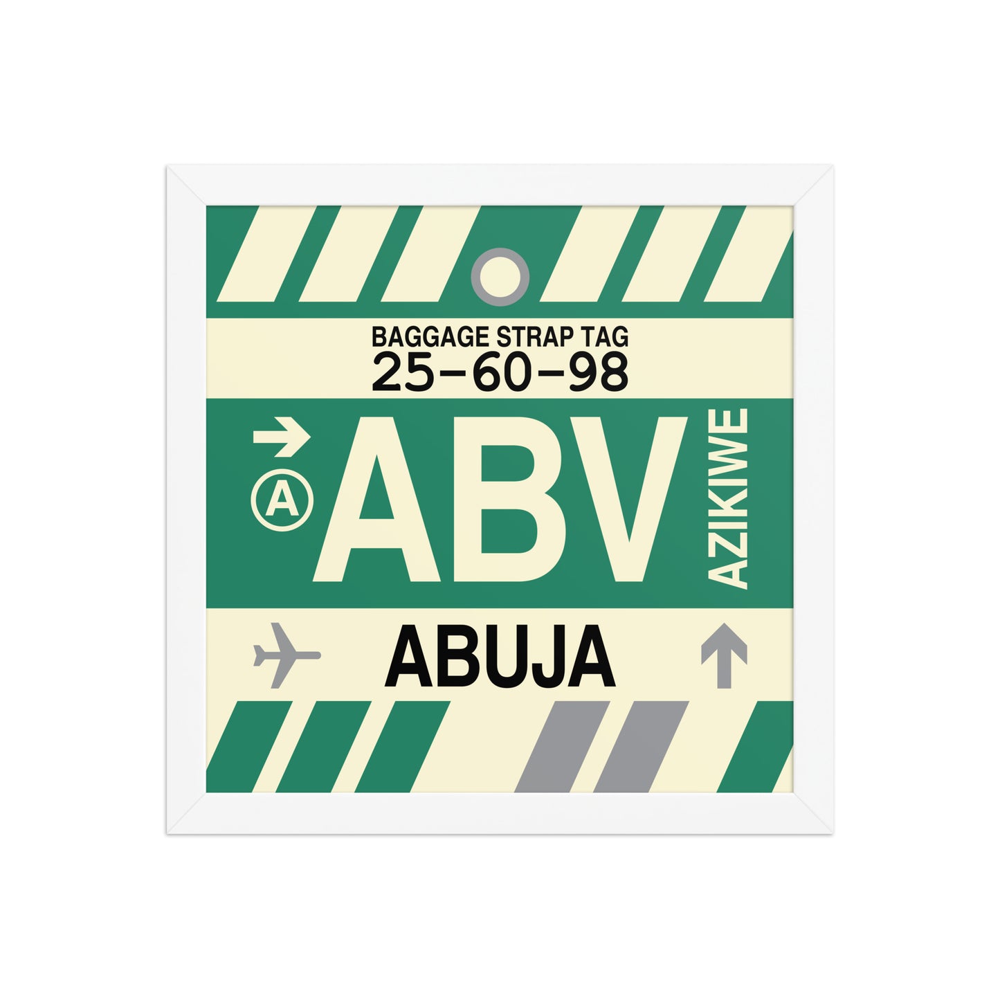 ABV Abuja Framed Print • Jet Age Baggage Tag Design • YHM Designs - Image 12