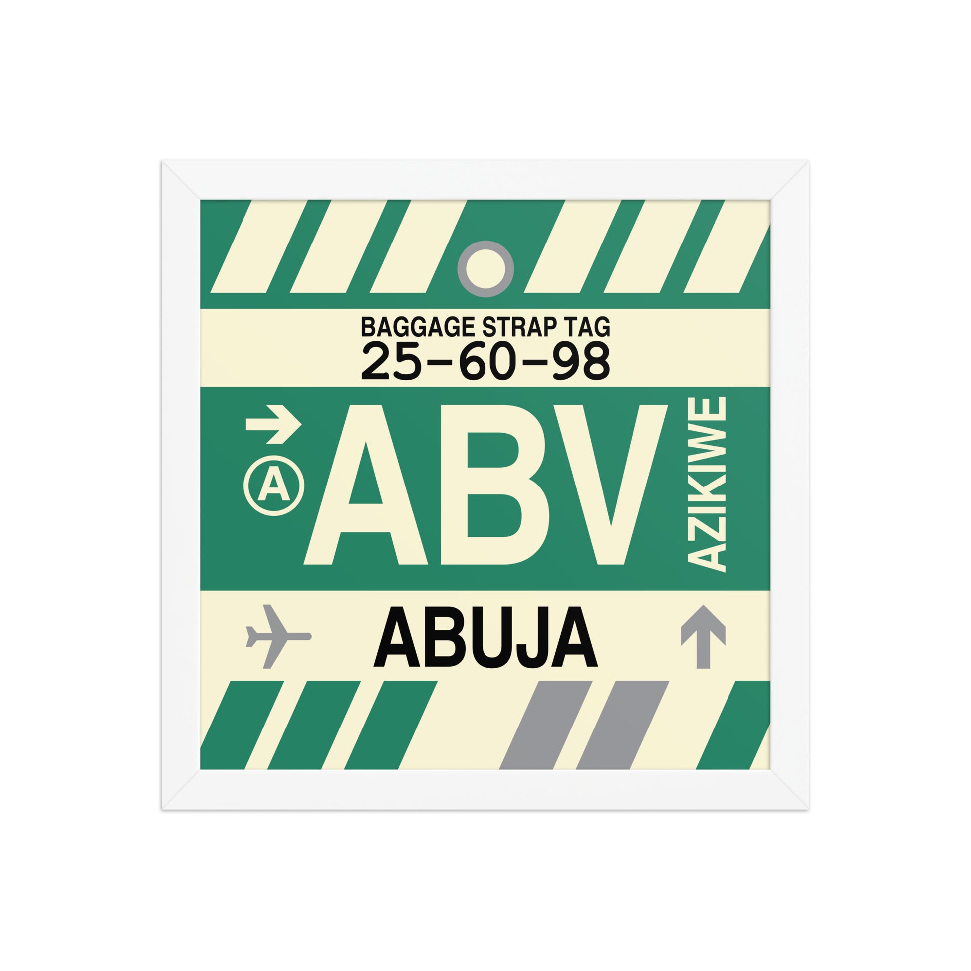 ABV Abuja Framed Print • Jet Age Baggage Tag Design • YHM Designs - Image 12