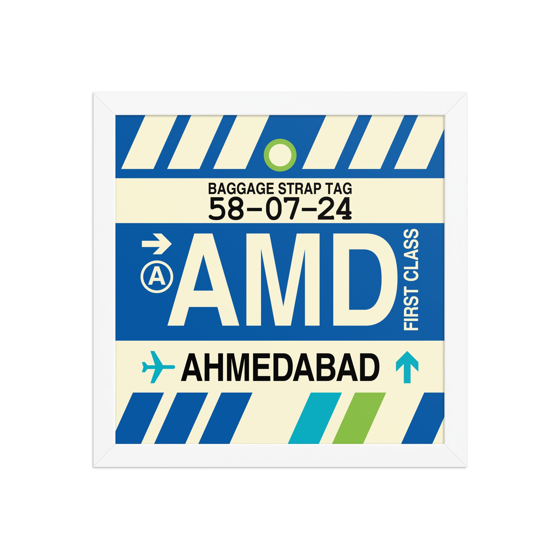 AMD Ahmedabad Framed Print • Jet Age Baggage Tag Design • YHM Designs - Image 12