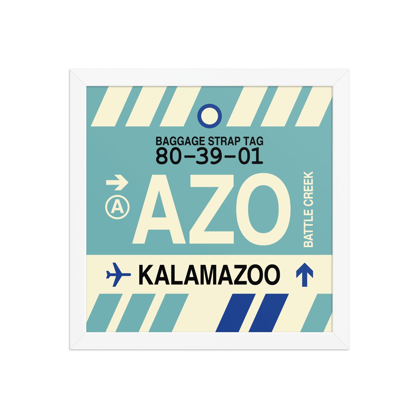 AZO Kalamazoo Framed Print • Jet Age Baggage Tag Design • YHM Designs - Image 12