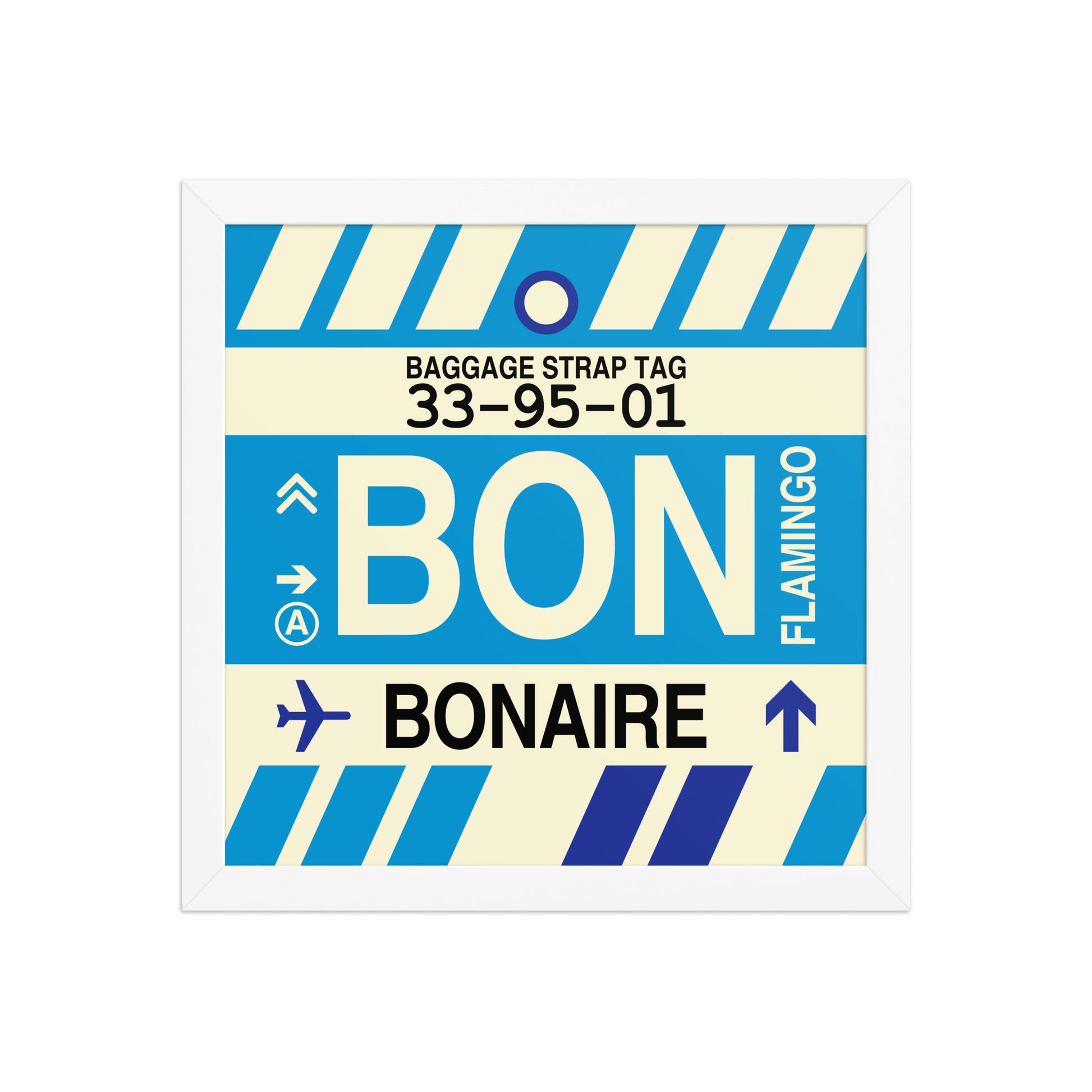 BON Bonaire Framed Print • Jet Age Baggage Tag Design • YHM Designs - Image 12