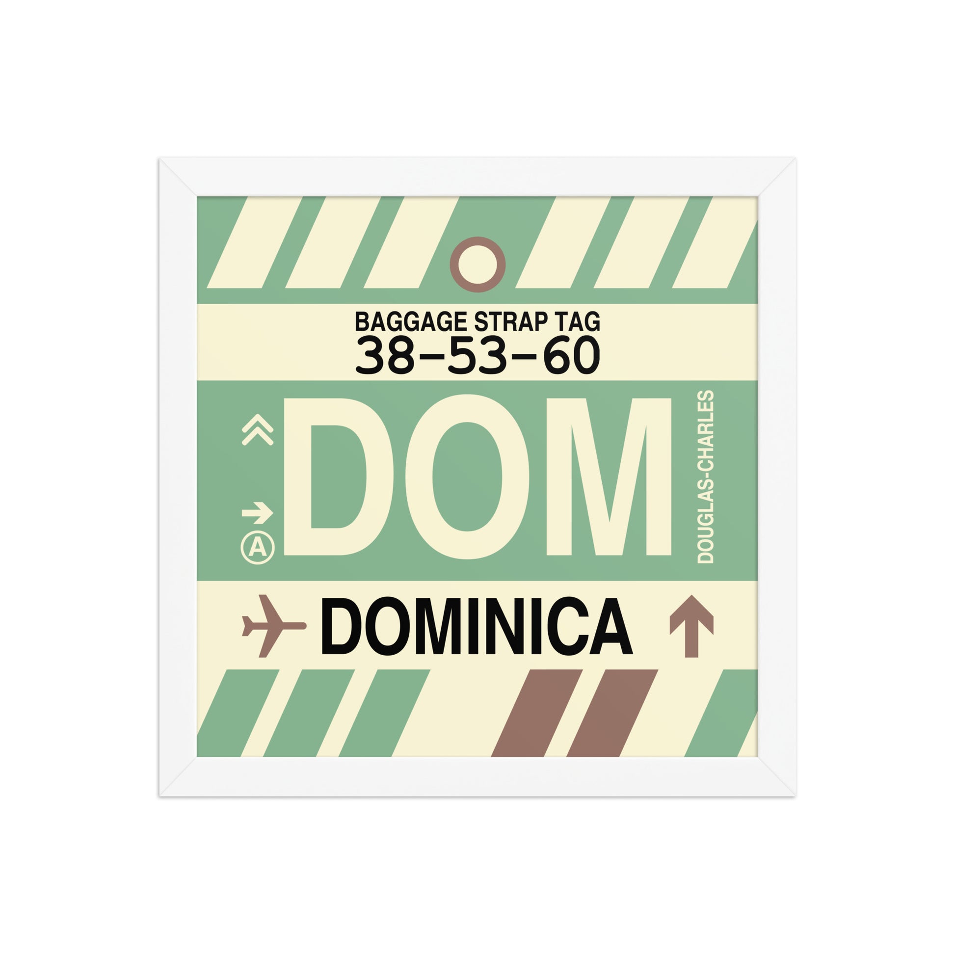 DOM Dominica Framed Print • Jet Age Baggage Tag Design • YHM Designs - Image 12