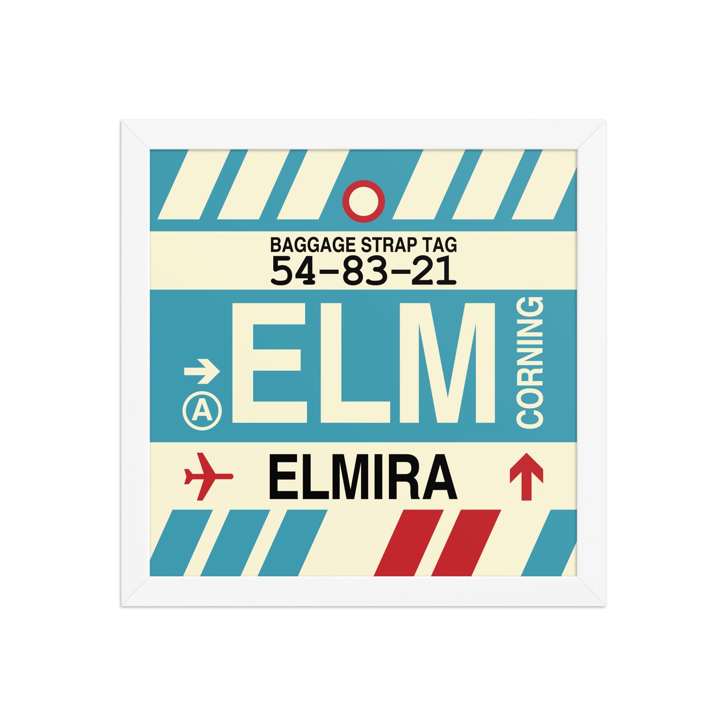 ELM Elmira-Corning Framed Print • Jet Age Baggage Tag Design • YHM Designs - Image 12
