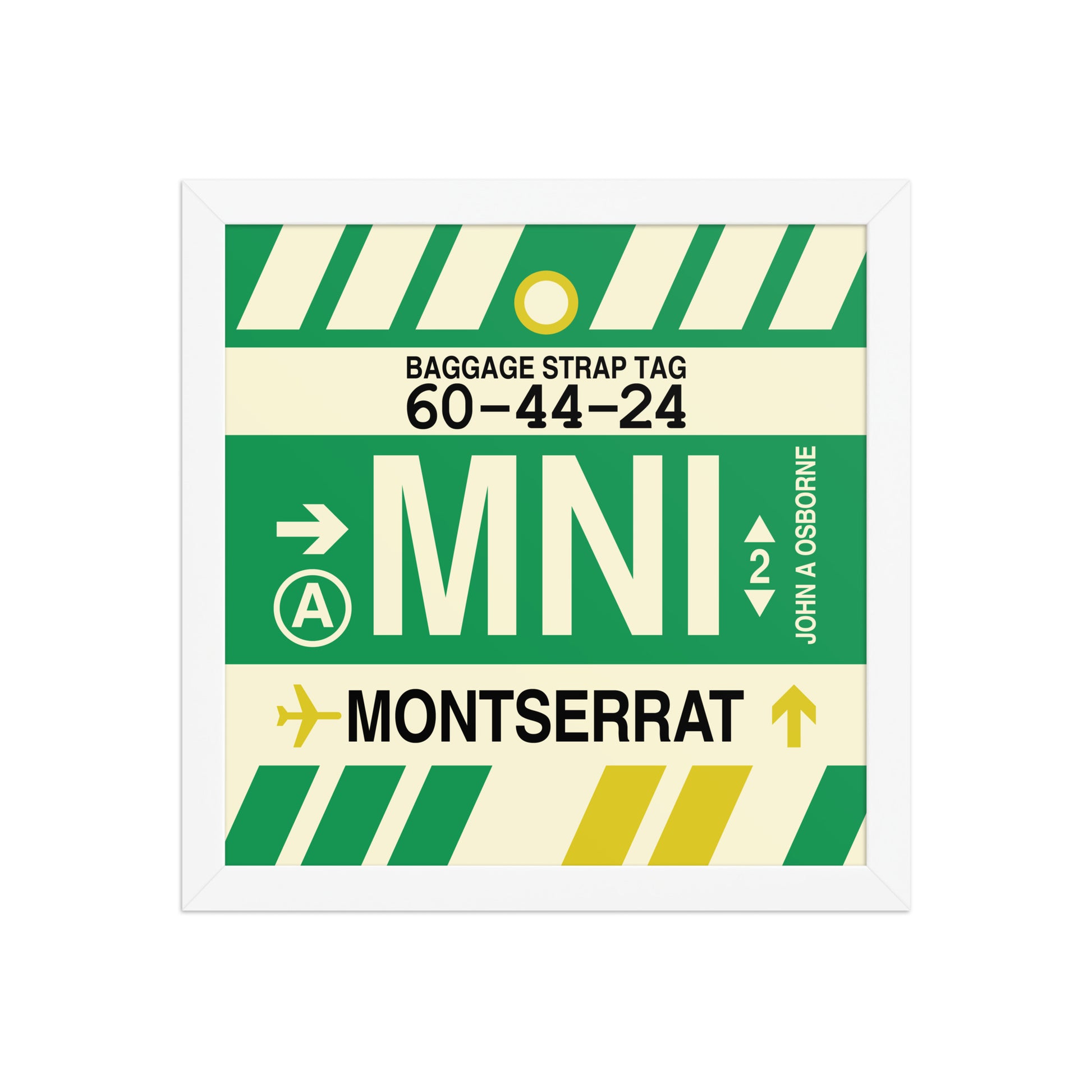 MNI Montserrat Framed Print • Jet Age Baggage Tag Design • YHM Designs - Image 12