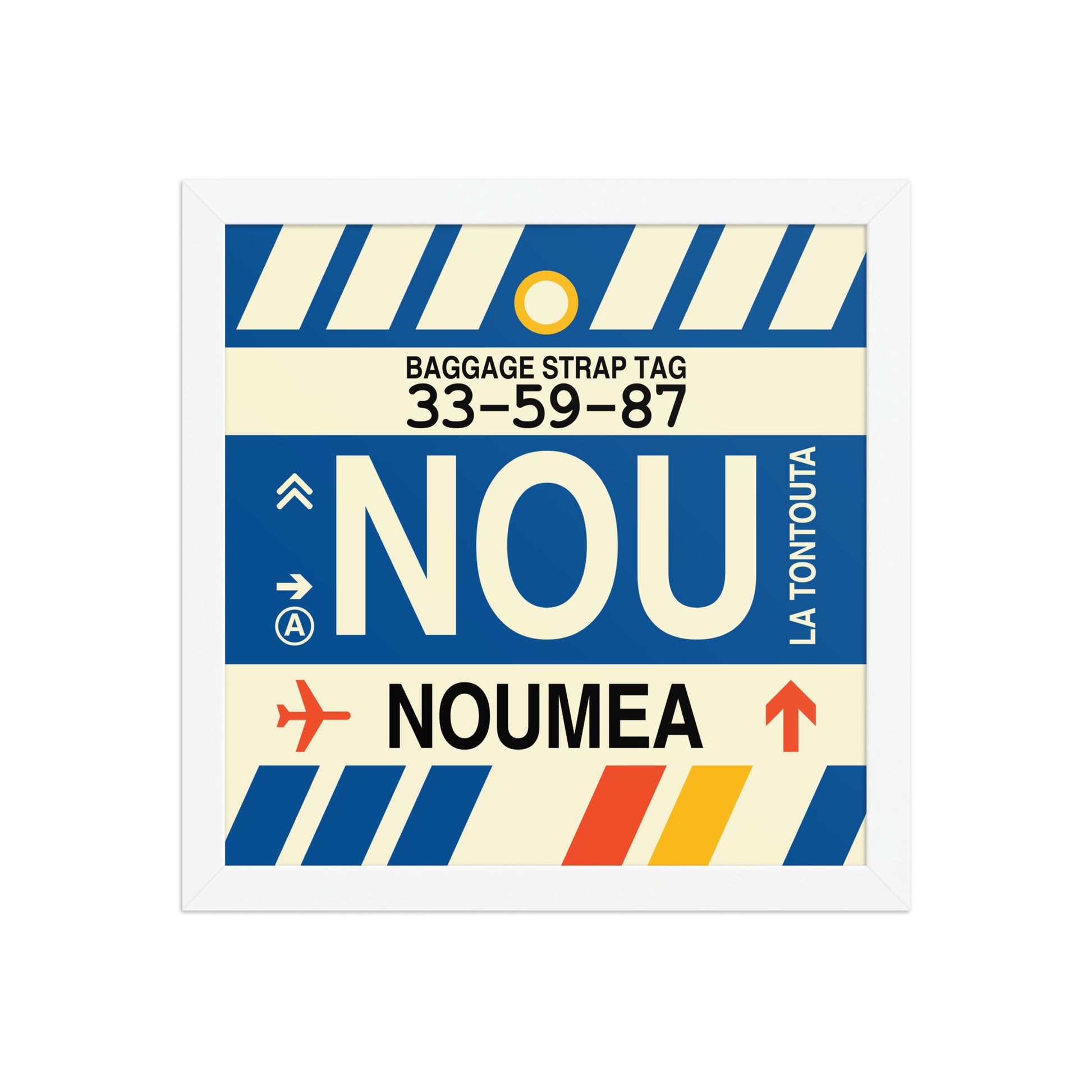 NOU Nouméa Framed Print • Jet Age Baggage Tag Design • YHM Designs - Image 12