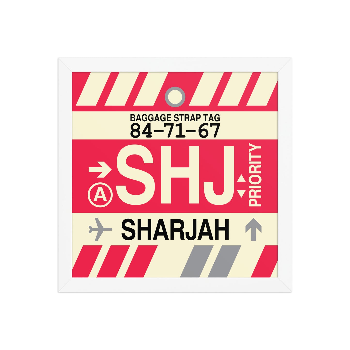 SHJ Sharjah Framed Print • Jet Age Baggage Tag Design • YHM Designs - Image 12