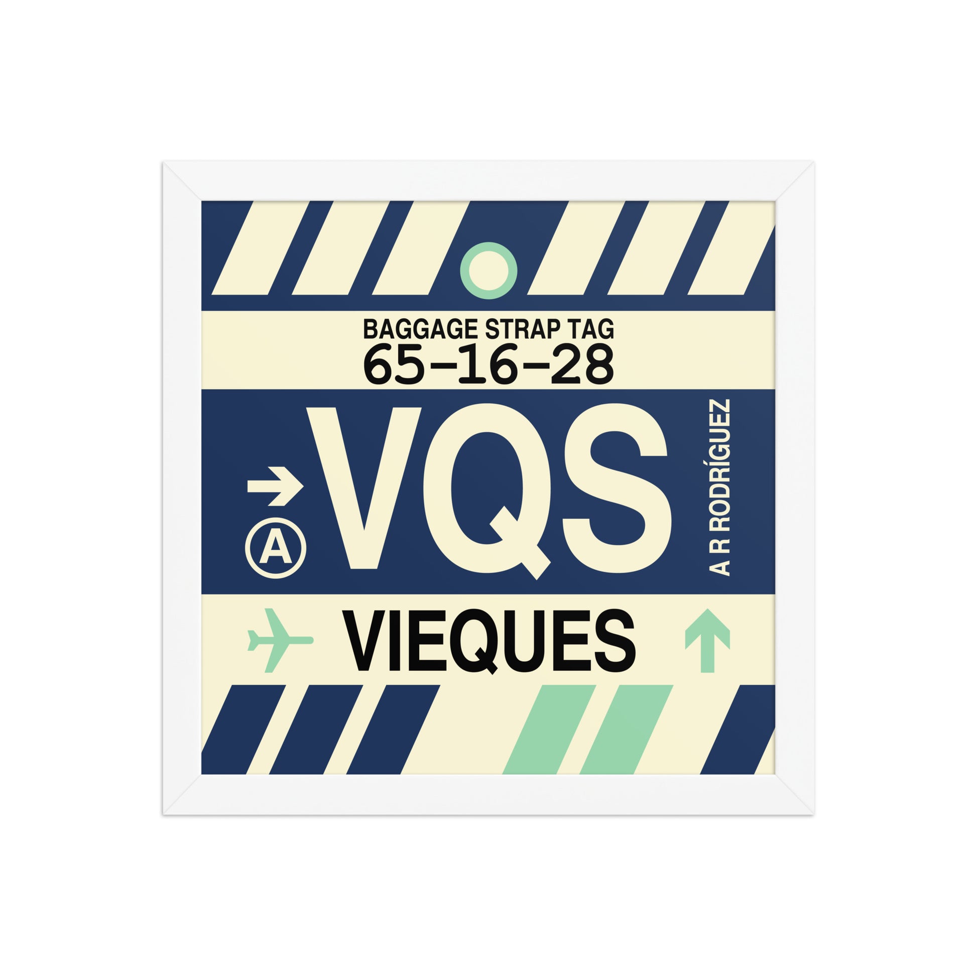 VQS Vieques Framed Print • Jet Age Baggage Tag Design • YHM Designs - Image 12