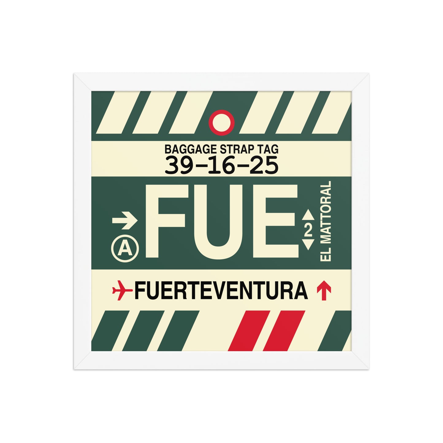 FUE Fuerteventura Framed Print • Jet Age Baggage Tag Design • YHM Designs - Image 05