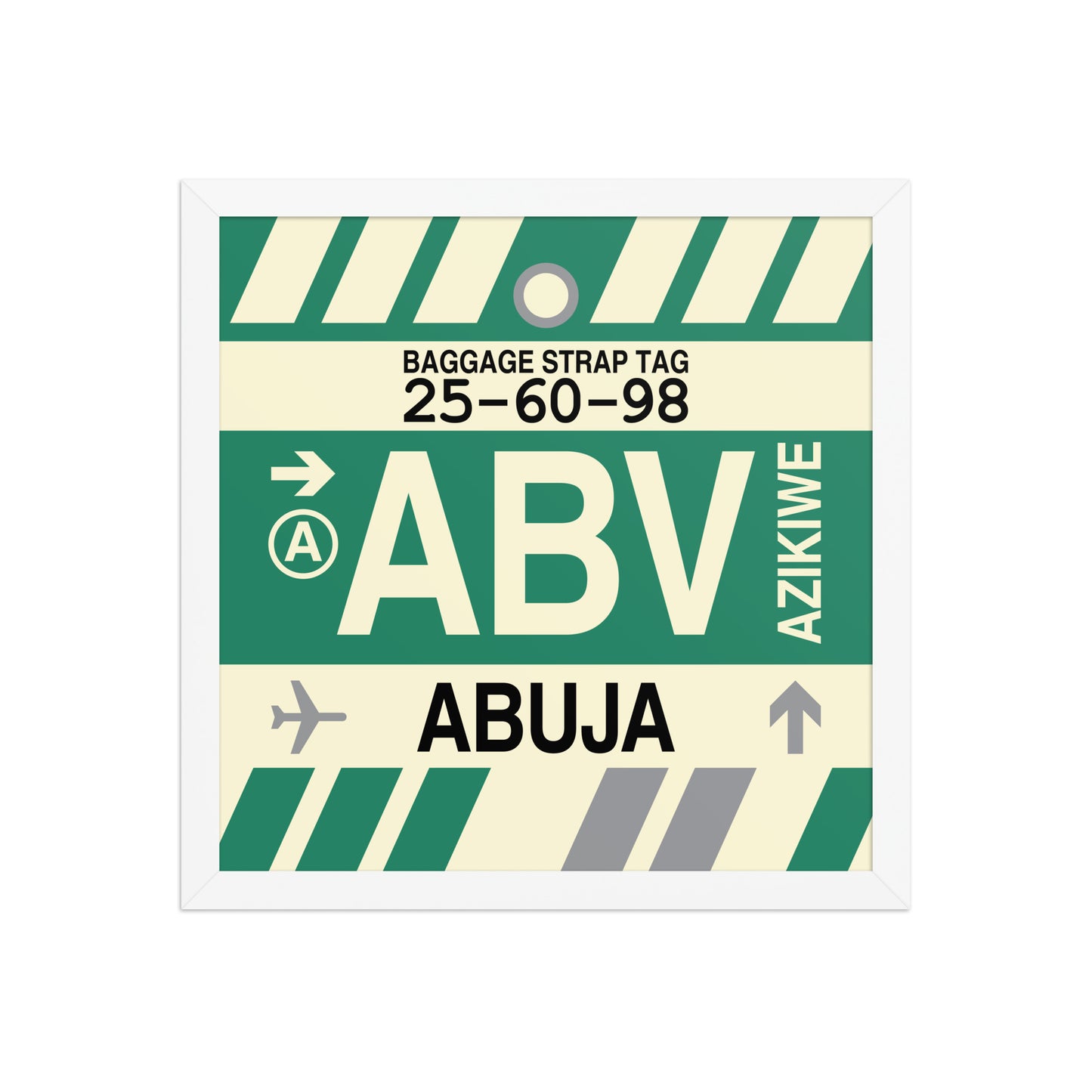 ABV Abuja Framed Print • Jet Age Baggage Tag Design • YHM Designs - Image 13